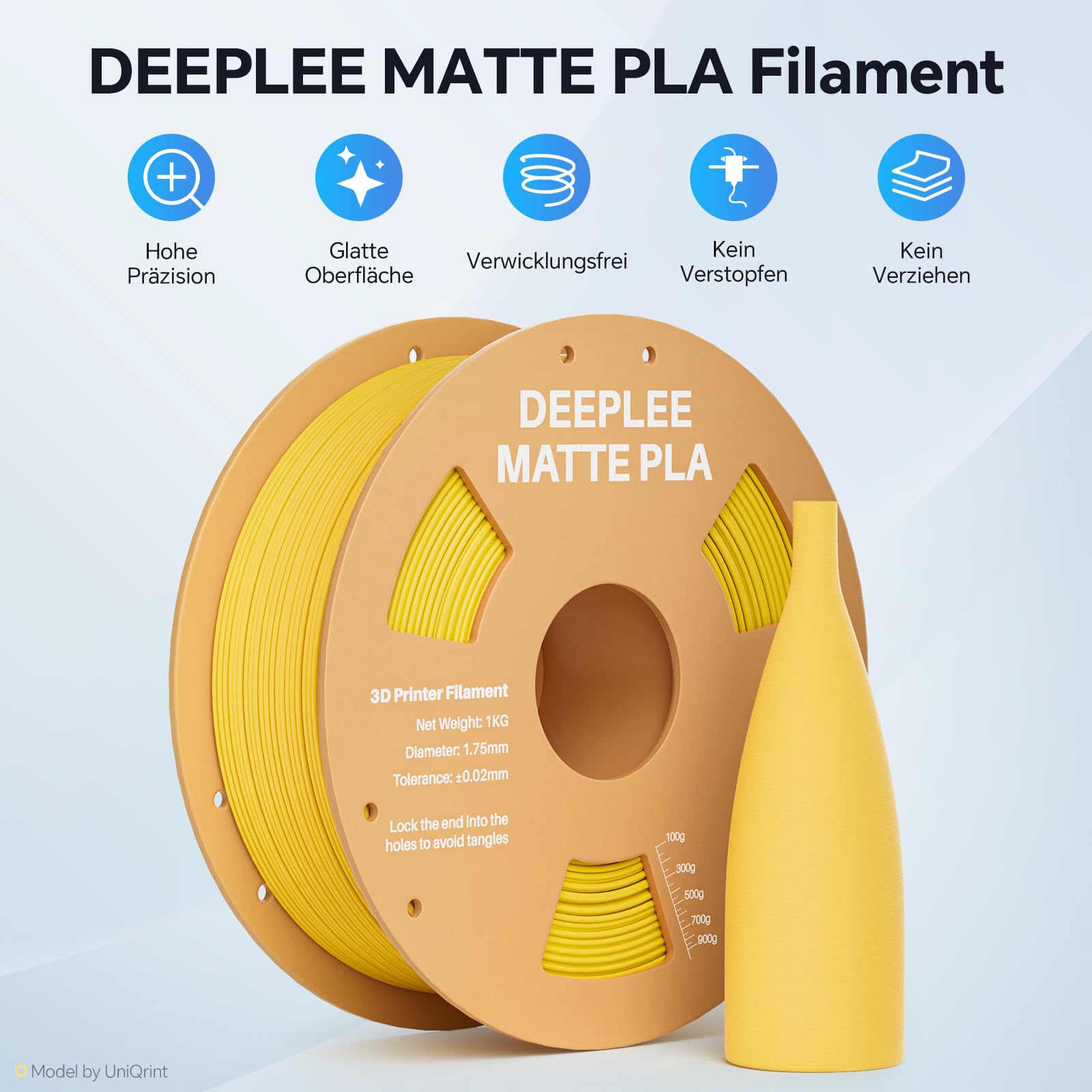 DEEPLEE Matowy filament PLA, 1,75 mm, matowe wykończenie, łupkowo-szary 3 kg (3 x 1 kg), dokładność ± 0,02 mm do drukarek FDM
