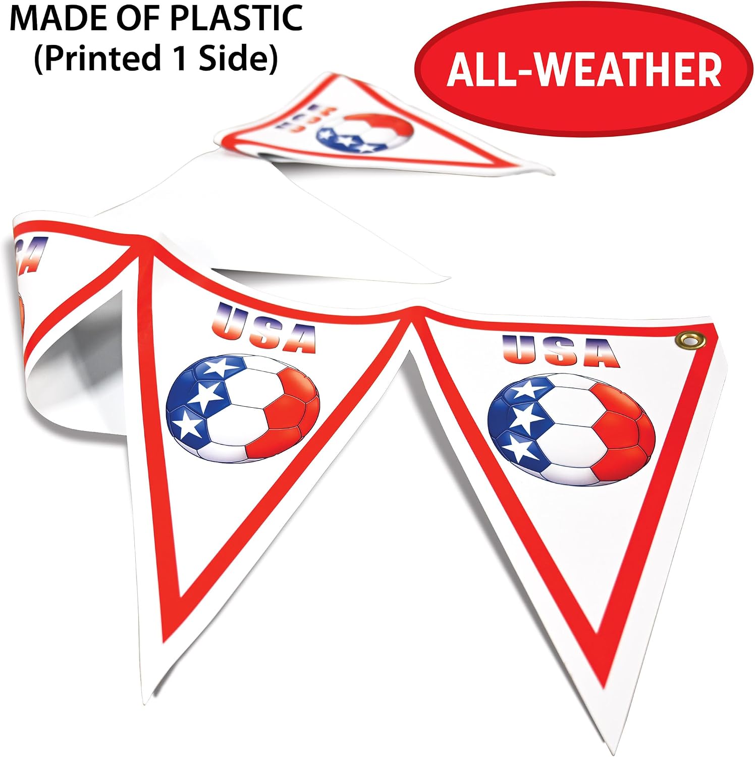 Beistle United States Soccer Ball Pennant Banner – All-Weather USA Bunting Decoration, Football Garland Décor for Soccer Watch Parties, International Sporting Events & Stadium Theme Gatherings, 6' 6¾"