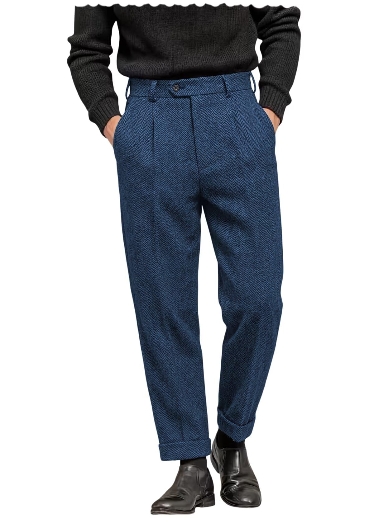 Pantalon de costume en laine épaisse à chevrons haut de gamme