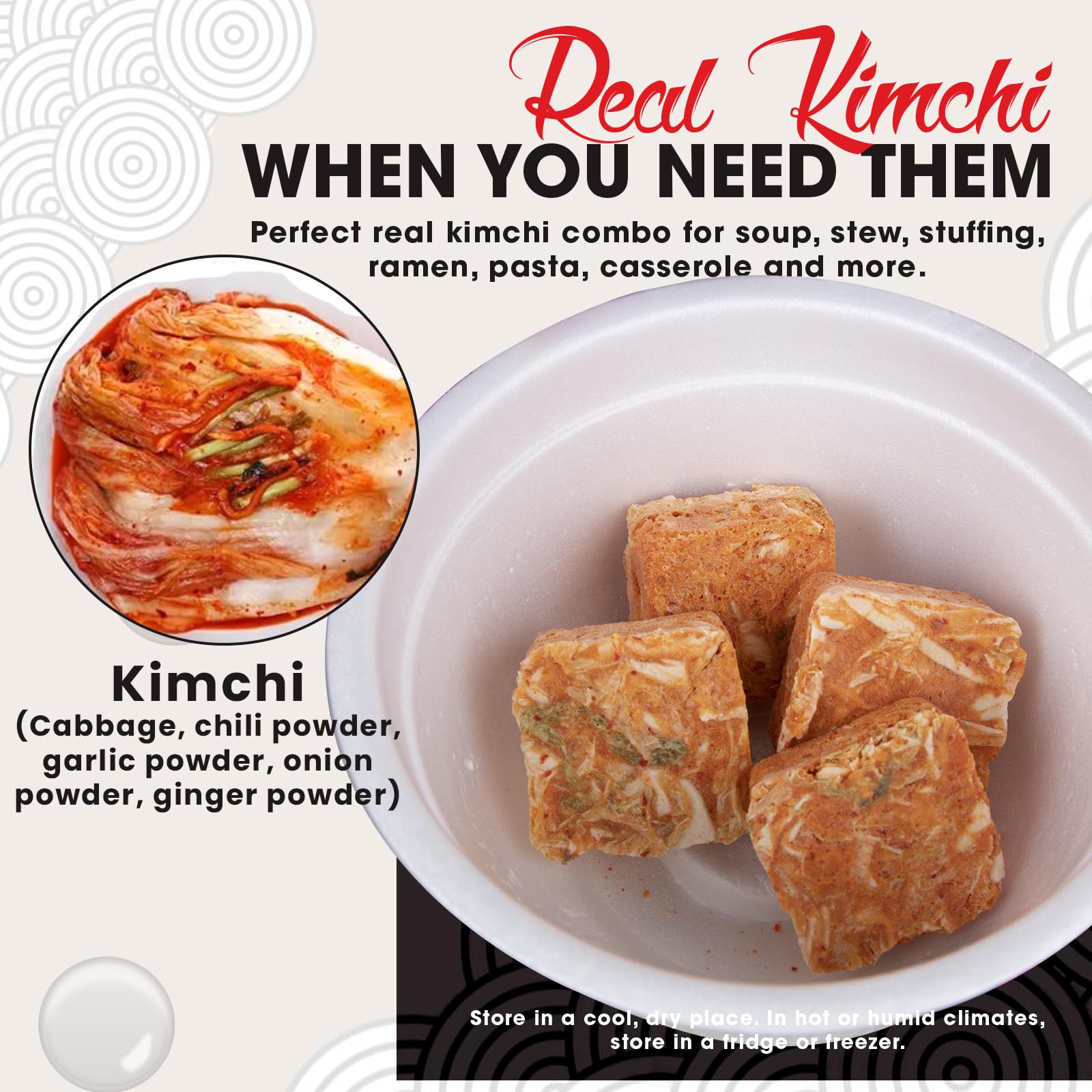 24 Pack of 0.35oz Dehydrated Dried Kimchi Block Addung Ramen Toppers Korean Flavor Soup, Fried rice 동결건조김치 (24 Pack of 0.35oz)