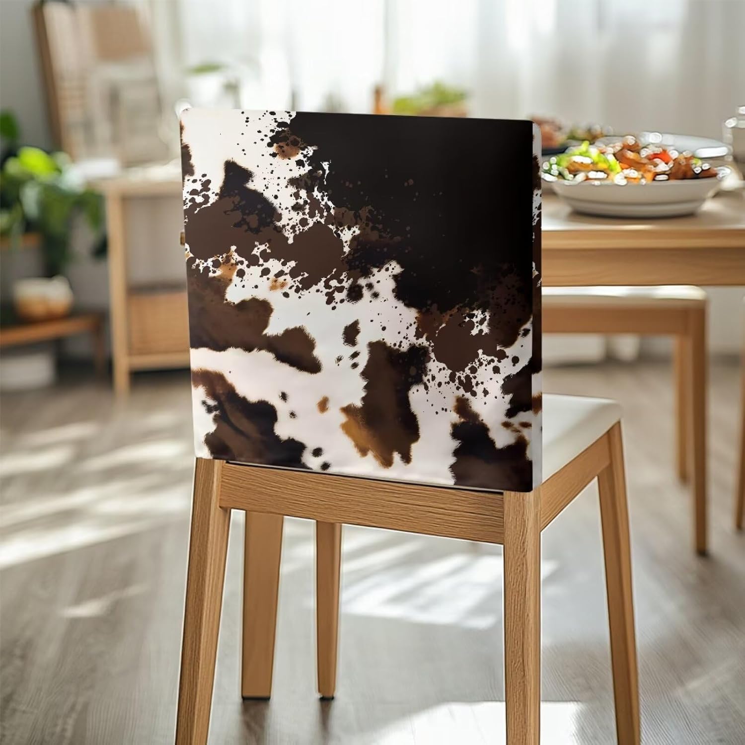 Chair Back Covers Set of 6, Brown Cowhide Print Chair Slipcover Rear Chair Protector, Anti-dust Washable Dining Chairs Cover for Home Decor