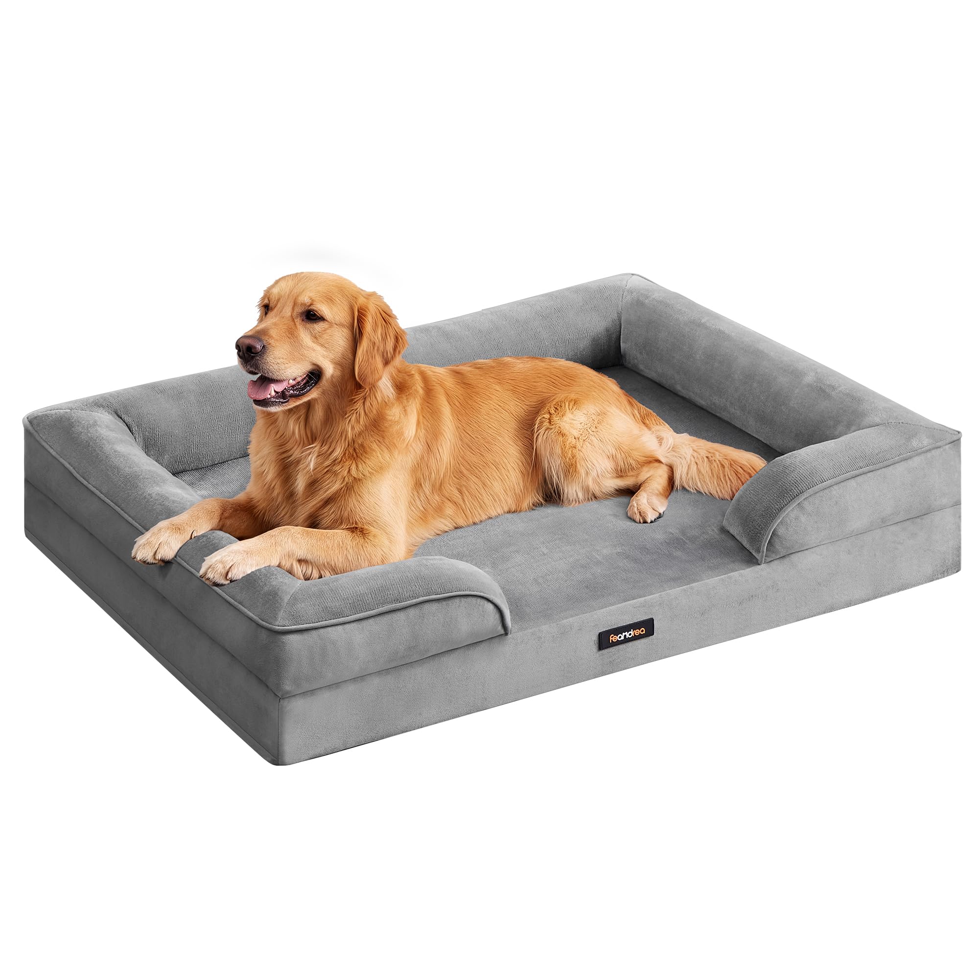 Feandrea Orthopaedic Dog Sofa Bed, XL Dog Bed with Raised Sides, Sponge, Removable and Washable Cover, Non-Slip Bottom, Water-Resistant Lining, Slate Grey, 112 x 81 x 17 cm PGW324GD01