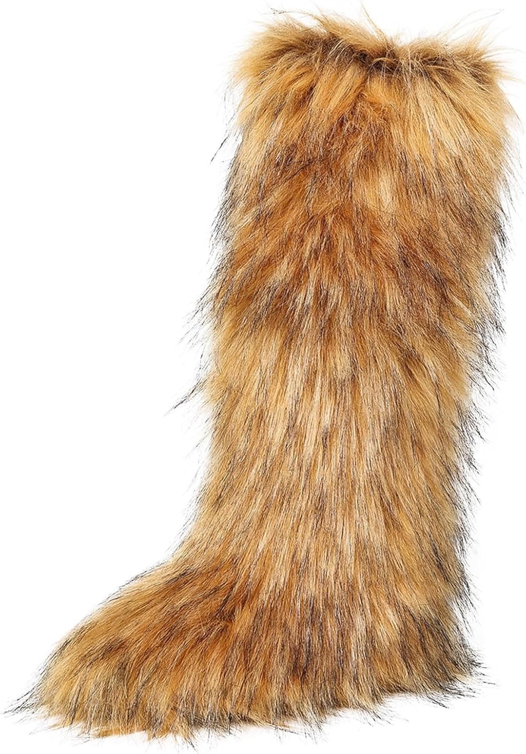 Women Knee High Furry Faux Fur Boots Winter Fuzzy Fluffy Cute Anti Slip Suede Warm Long Snow Boots Fashion Comfy Plush Outdoor Indoor Flat Shoes