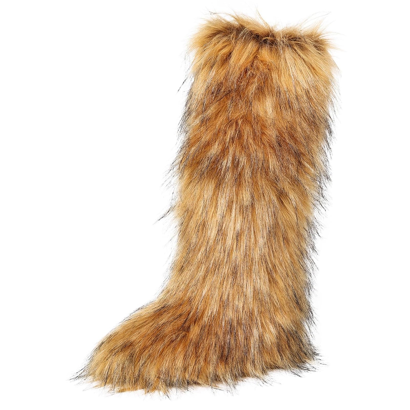Women Knee High Furry Faux Fur Boots Winter Fuzzy Fluffy Cute Anti Slip Suede Warm Long Snow Boots