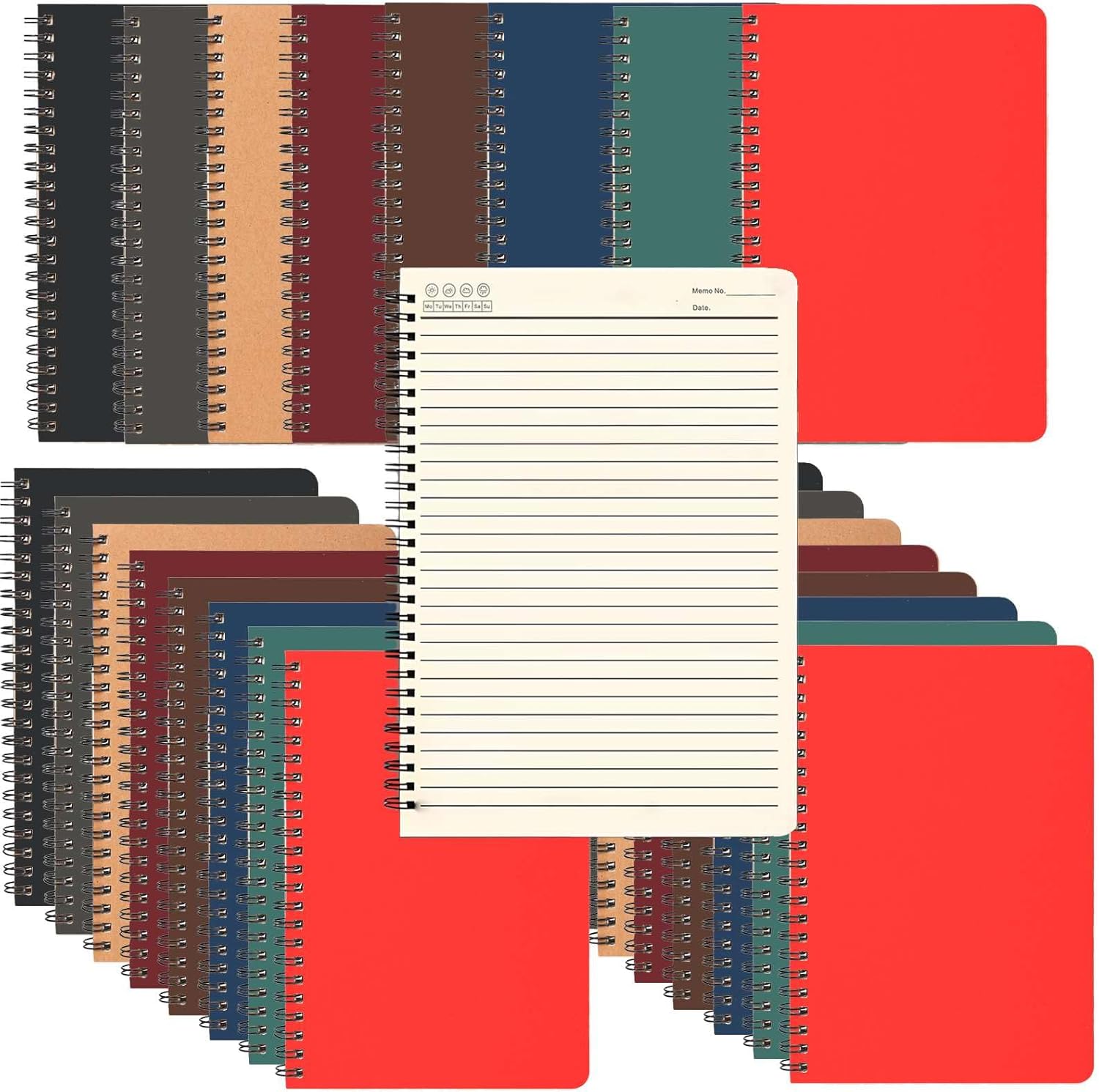 24 Packs 8 COLORS A5 Lined Spiral Notebook with Kraft Cover, Back to School Softcover Spiral Journal Notebook 8.3 "x 5.8", Sketch Pad for Drawing, Writing, Note Taking Travel Memo Notepads, 60 Sheets 120 Pages