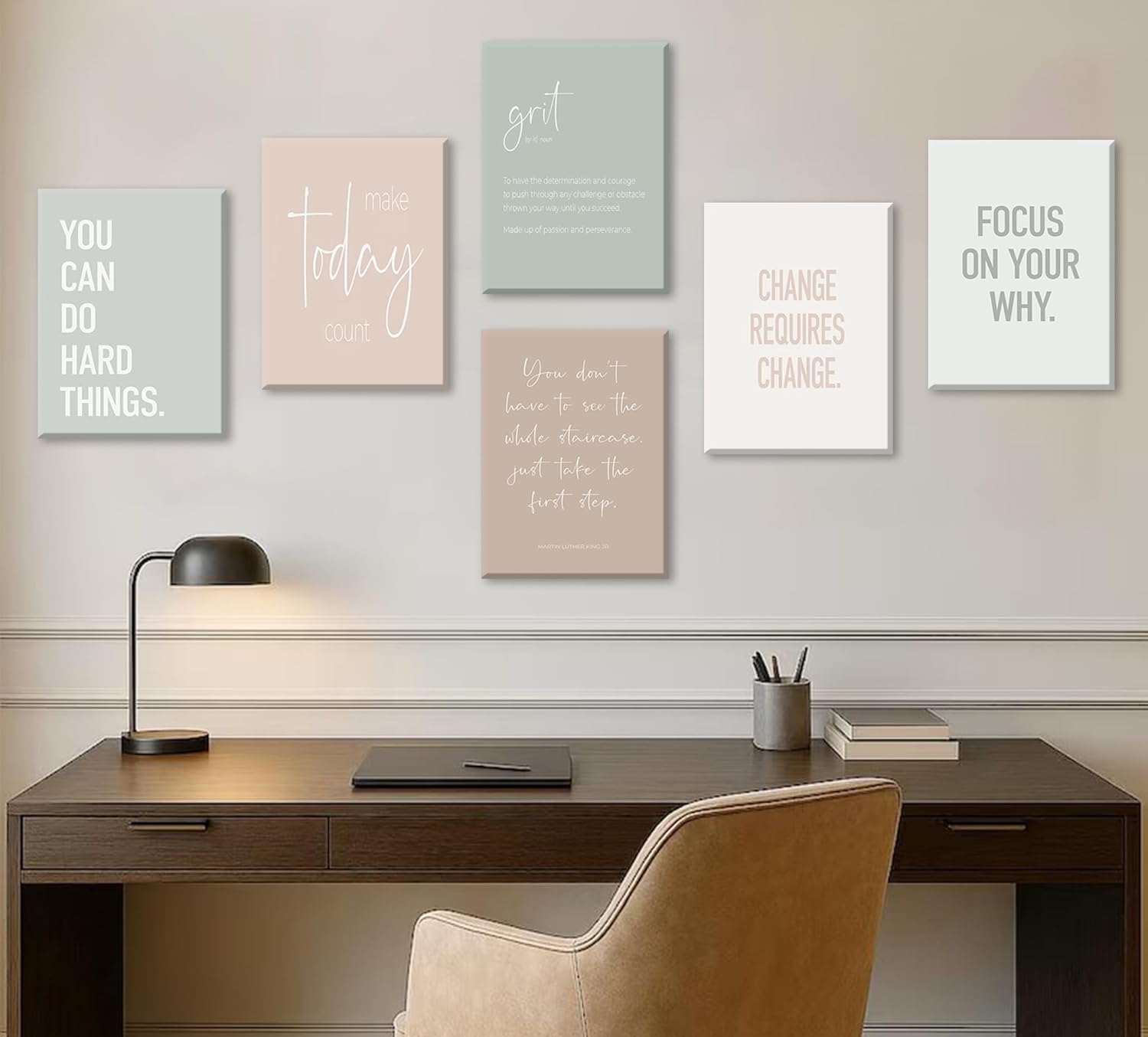 Set of 6 Inspirational Motivational Office Wall Decor Poster Prints, Minimalist Pastel Wall Art, Positive Affirmations Team Teamwork Difference Maker Wall Picture, 8"x10" Ready To Hang