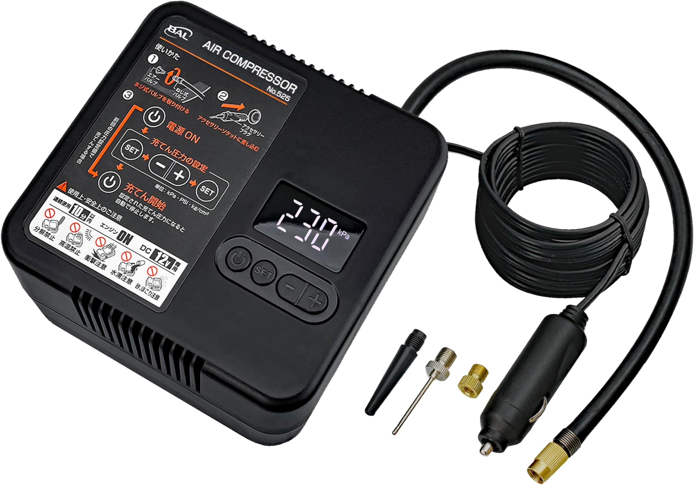 BAL (Ohashi Sangyo) Tire Air Electric Compressor with Digital Display Panel DC12V Accessory Power Supply No. 525