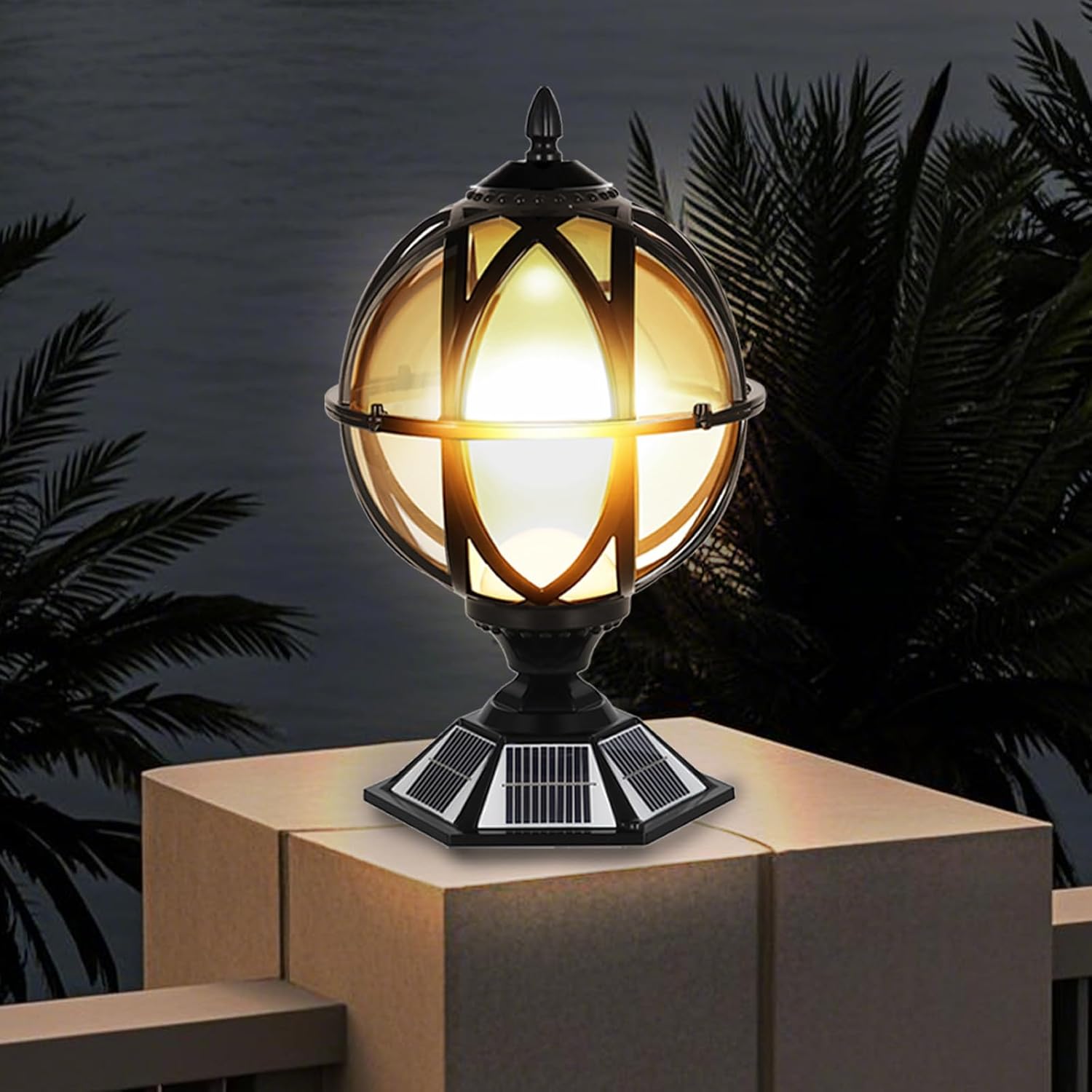 SLAWA Solar Post Cap Light Victorian Globe Outdoor Waterproof Fence Pillar Lamps Solar Energy LED Exterior Column Lights Glass Ball Porch Lights Landscape Yard Street Light Deck Bollard Pedestal Light