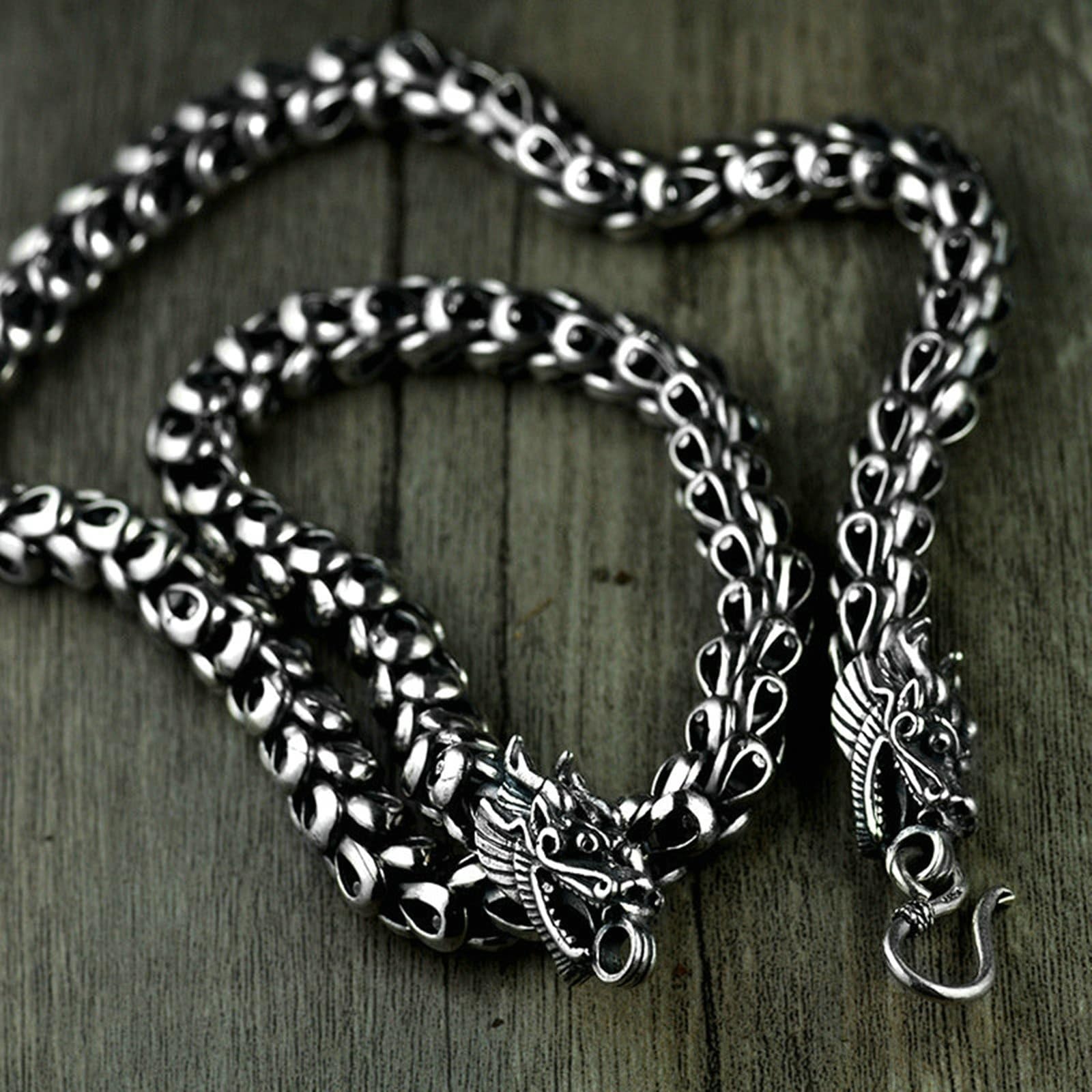 Collar de plata 925 maciza con cadena de dragones para hombre, hipoalergénico