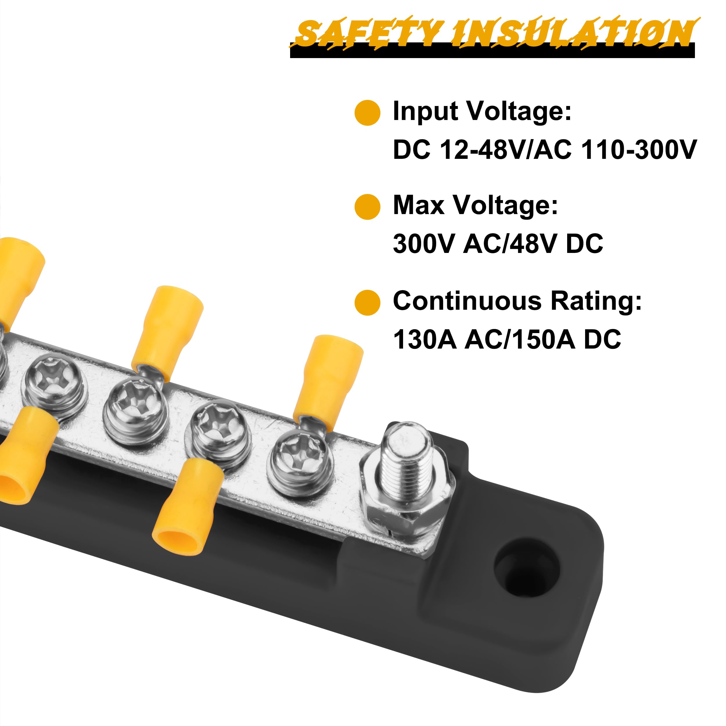 QIMEI-SHOP Bloques de Distribución de Energía 12V-48V Caja de Distribución de Barra Colectora BusBar 150A con 12 x M4 Pernos de Terminal para Automóvile Barco Negro