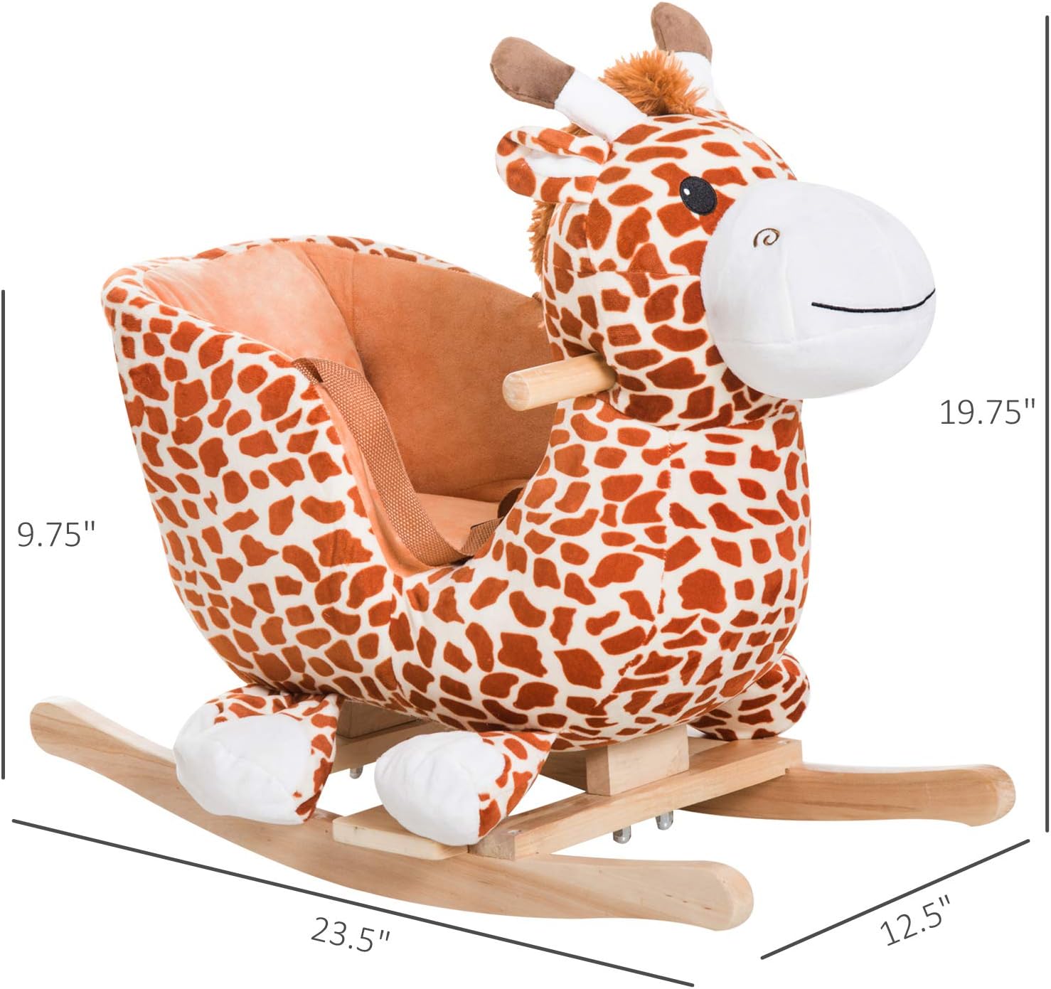 Qaba Kids Plush Ride-On Rocking Horse Toy Giraffe Style with Song for 18-36 Months, Brown