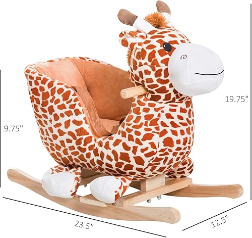 Miniatura 7 de Qaba Caballo mecedor de peluche para niños, estilo jirafa con canción para 18-36 meses, color marrón
