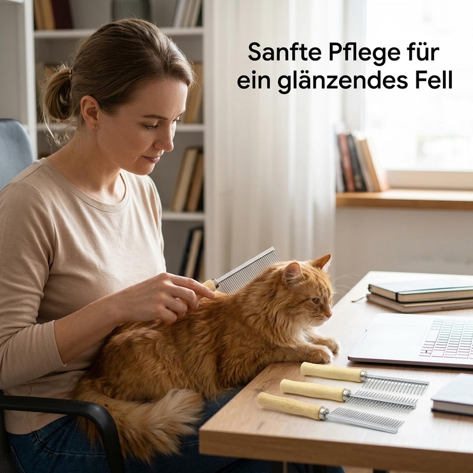 Hundekamm Katzenkamm Unterwolle, Professionelles 3-teiliges Haarpflegeset, Metallkämme mit Holzgriff für mittellanges bis langes Fell, Effektives Entwirren von verfilztem Haar