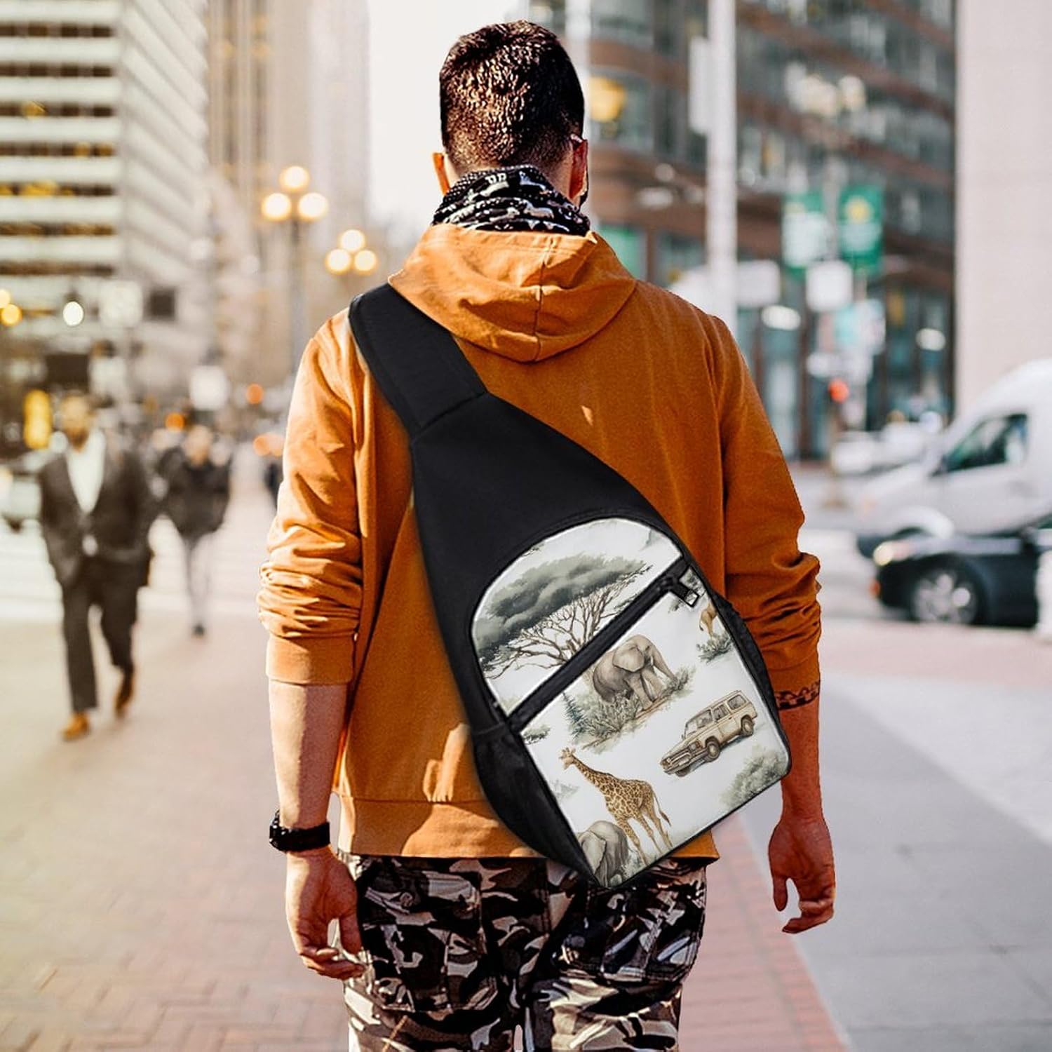 African Wild Animal Hunting Crossbody Sling Backpack Chest Bag Daypack | unisex,trendy,with convertible and detachable shoulder strap,side pockets