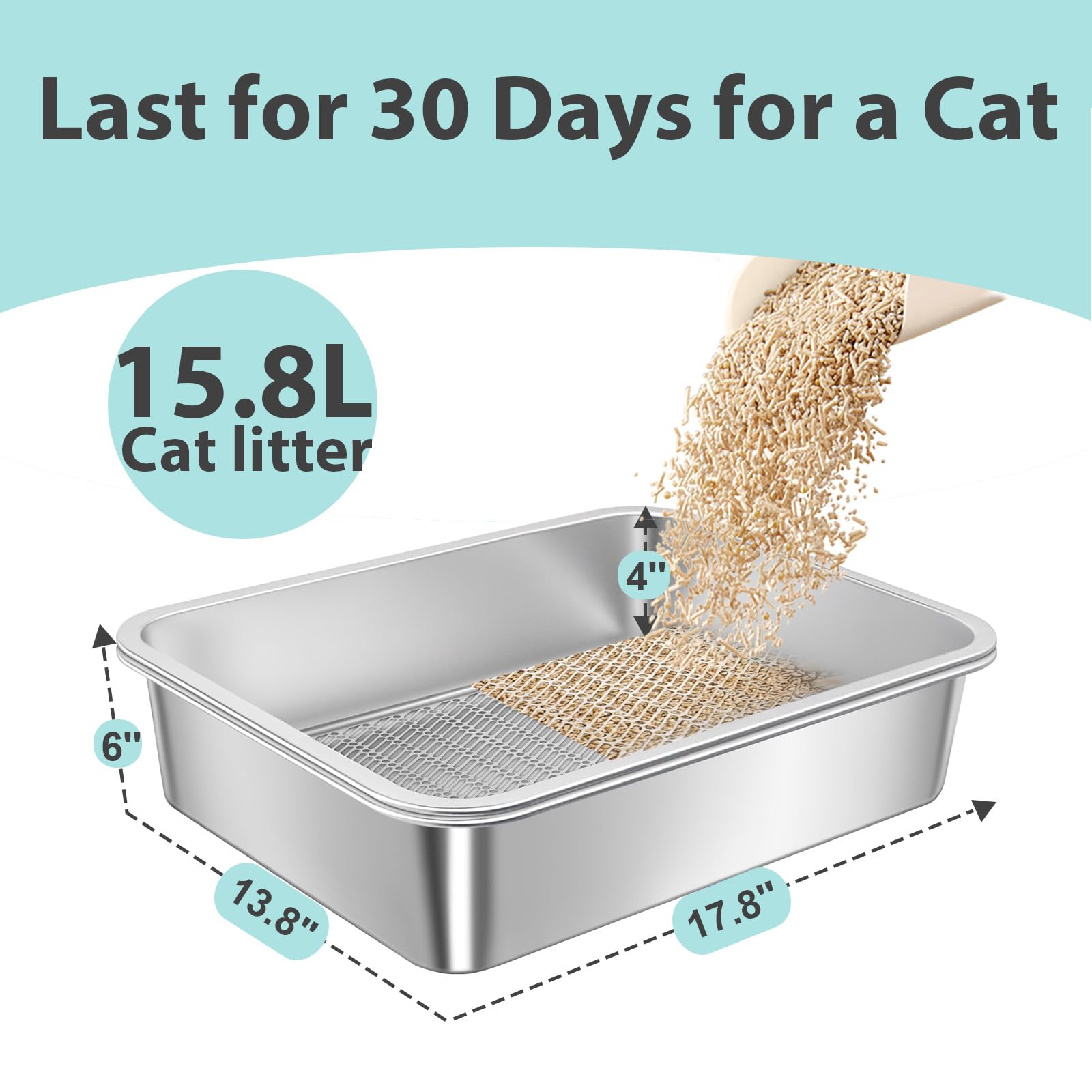Amibud Stainless Steel Sifting Litter Box for Pine Pellets,Sifting Cat Litter Box for Wood Pellets,Large Sifter Litter Pan System with Litter Liners and Scoop-17.72'' L x13.78'' W x6''H - image 7