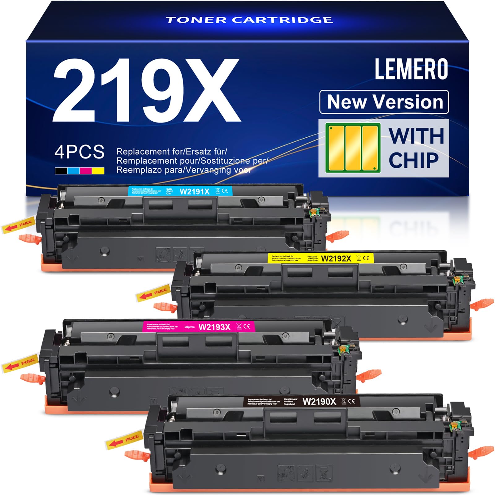 219X Toner Con Chip MFP 3302FDWG Nero Ciano Magenta Giallo 4-pezzi | Cartuccia di Toner Compatibile con HP Color LaserJet Pro MFP 3302SDWG 3302FDNG 3302FDW 3302SDW 3302FDN 3202DN 3202DW W2190X
