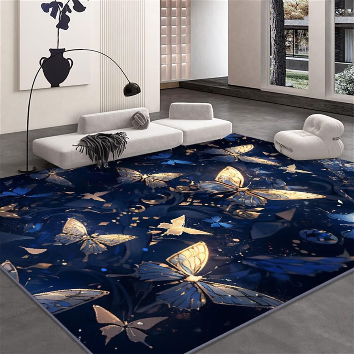 Tapis bleu imprimé papillon décoration douce et confortable de chambre