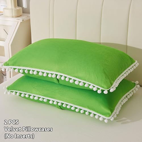 Miniatura 2 de LIFEREVO Juego de 2 fundas de almohada de terciopelo suave con pompones, fundas de almohada decorativas con flecos, bonitas fundas de almohada