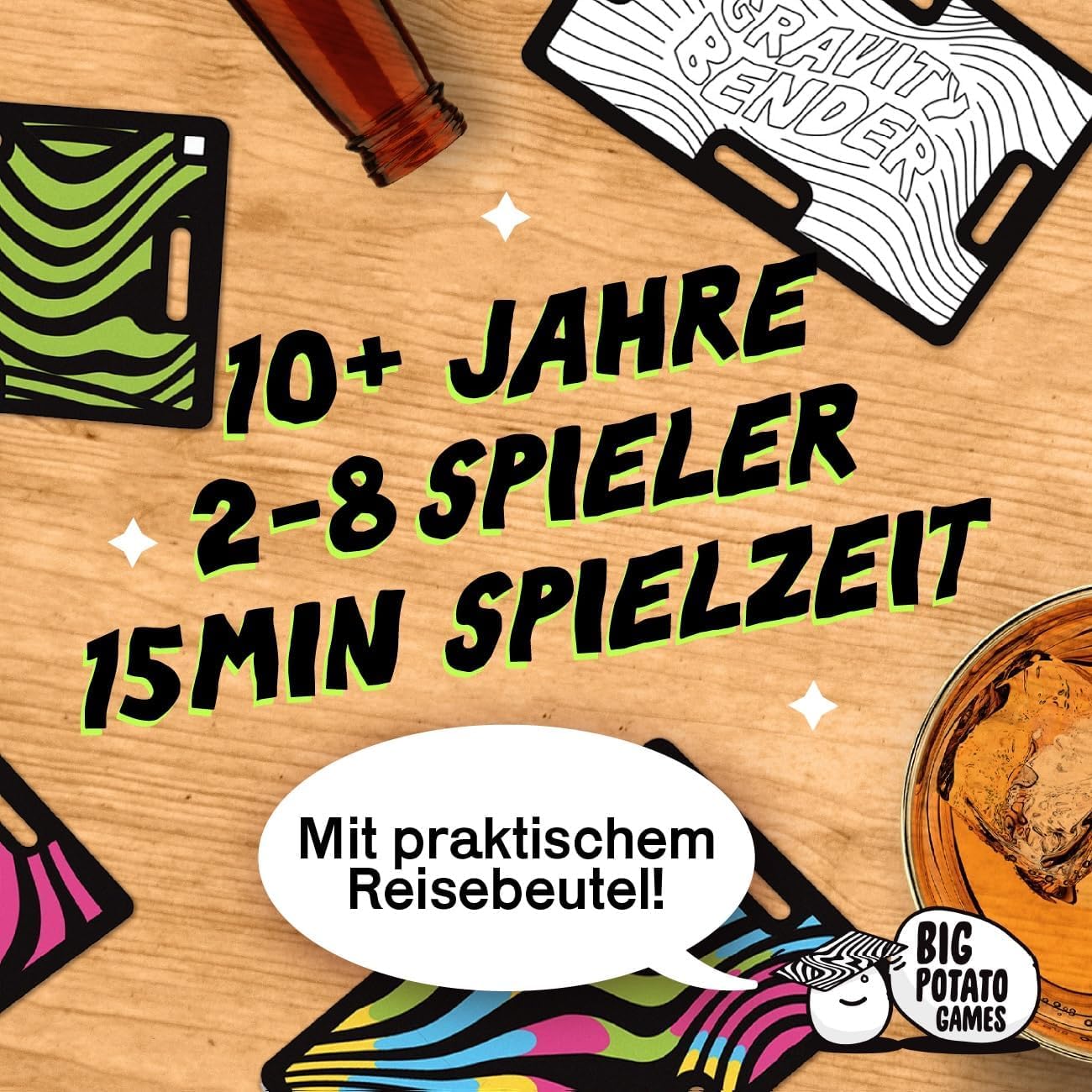 Big Potato Cards vs Gravity: Kannst du die Schwerkraft überwinden? Das perfekte Karten-Balancierspiel für die Kneipe oder zu Hause. Urkomischer Spaß für 2-8 Spieler (Mit Dosenadapter und Reisetasche)
