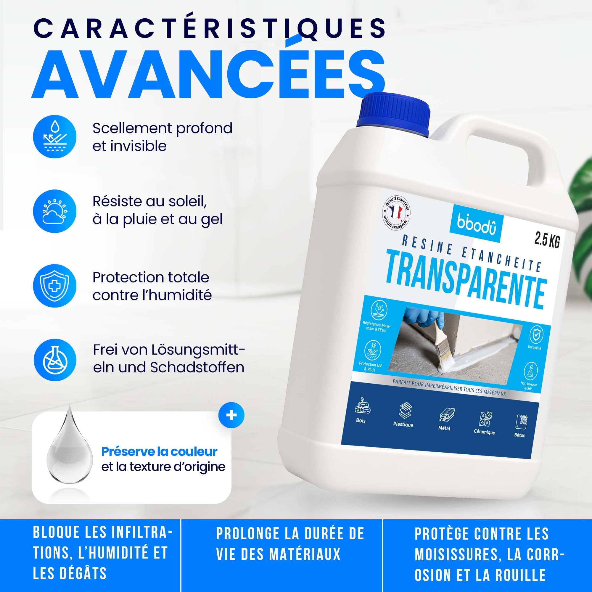 Etancheite Toiture 2.5 KG | Resine Etancheite Liquide Transparente | Agent de Revêtement Imperméable Transparent | Parfait pour Terrasse, Toits, Extérieurs, Intérieurs, Cuisine