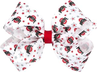Divine Creations Girls' Collegiate Themed Game Day Logo Print Hair Bow by Wee Ones on a WeeStay Clip, Classic Grosgrain, Medium, Ohio State
