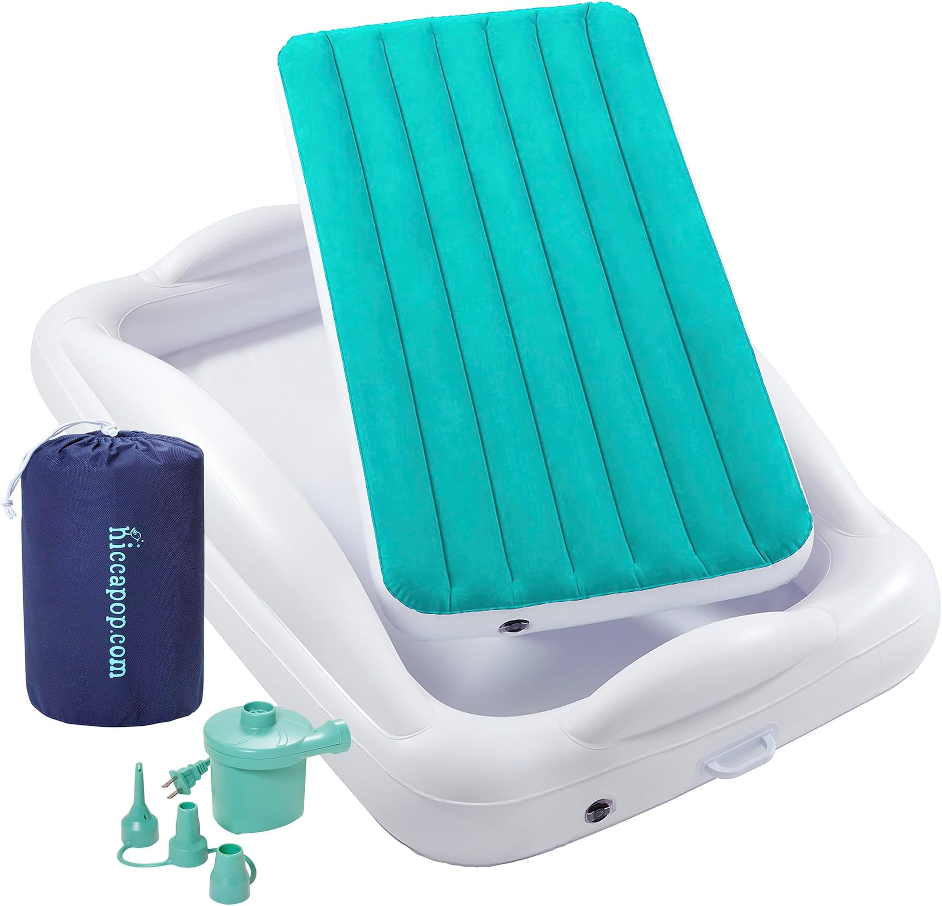 hiccapop Inflatable Toddler Travel Bed with Safety Bumper Portable Inflatable Mattress for Kids with Built-in Bed Rail