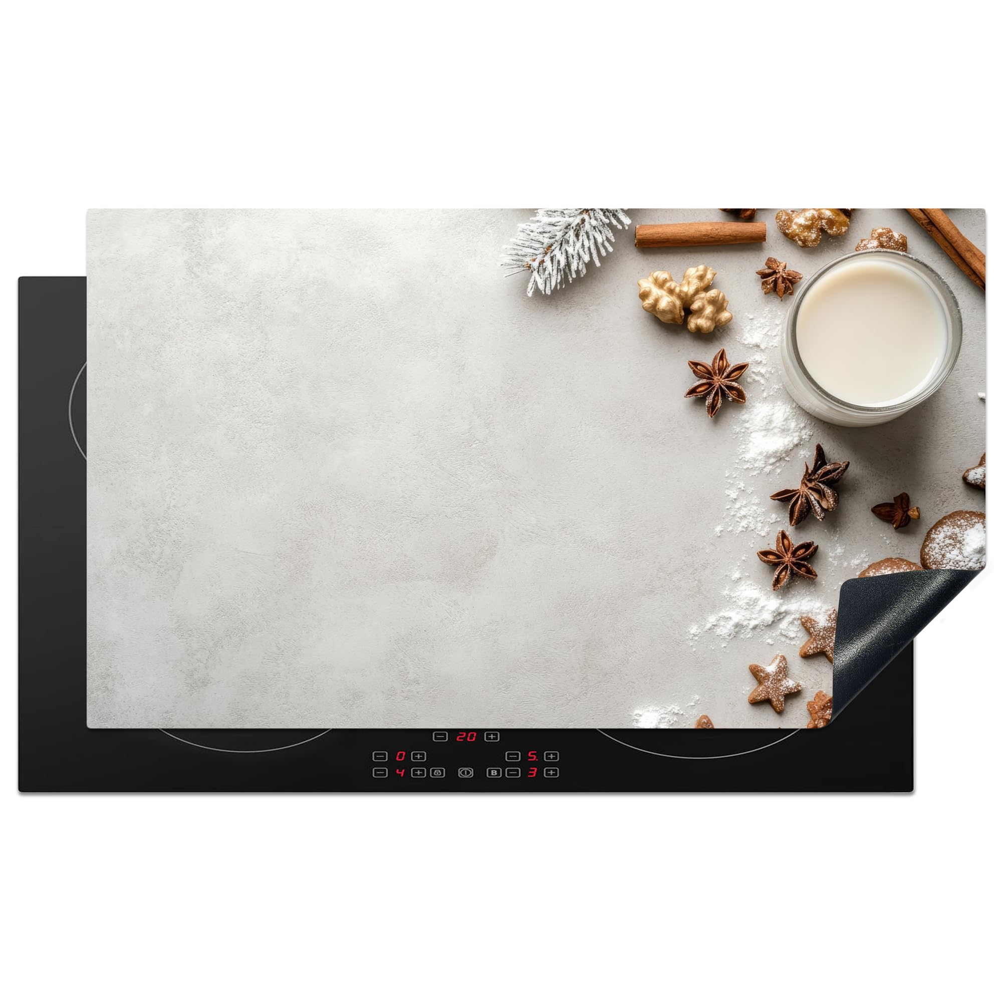 KitchenYeah© Induction Hob Protector Mat 20.8"x36" / 91.6x52.7 cm Cooker Top Protectors Cover Ceramic Covers Electric Hobs Vinyl Herbs - Winter - Milk - Concrete