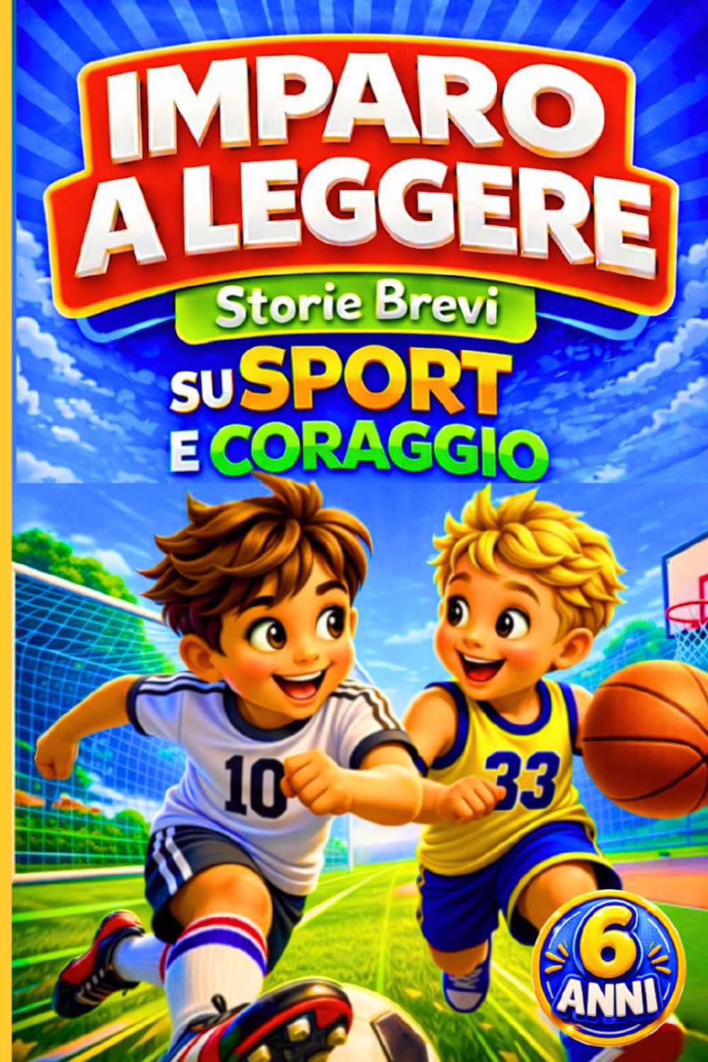 Imparo a leggere storie brevi su sport e coraggio: Prime letture 6 anni in stampatello maiuscolo per bambini delle elementari a tema calcio e basket