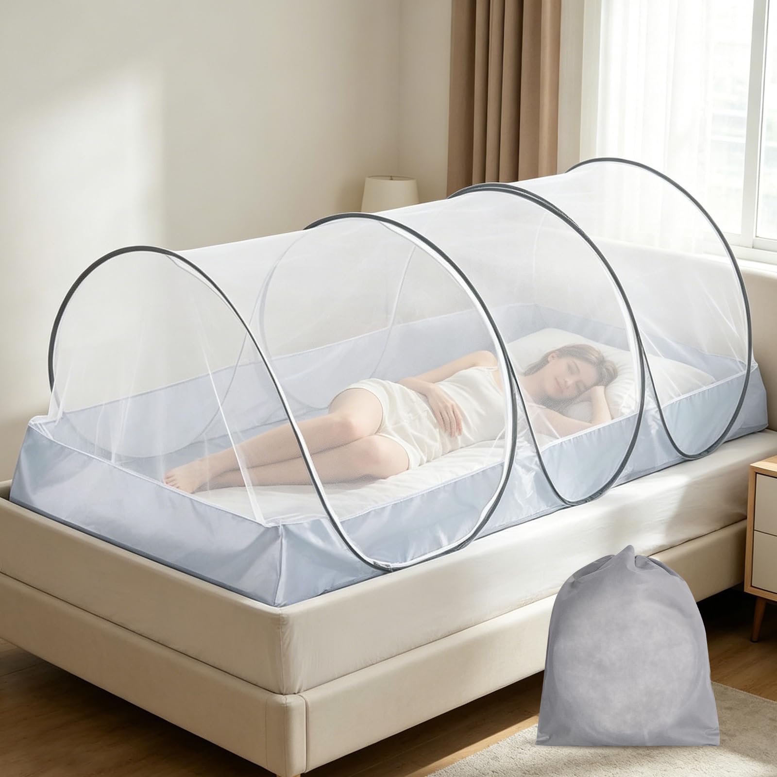 Zanzariera pieghevole, zanzariera per letto singolo, tenda da campeggio portatile con cerniera per casa, viaggi, dormitorio, viaggi all'aperto, 190 x 90 x 90 cm
