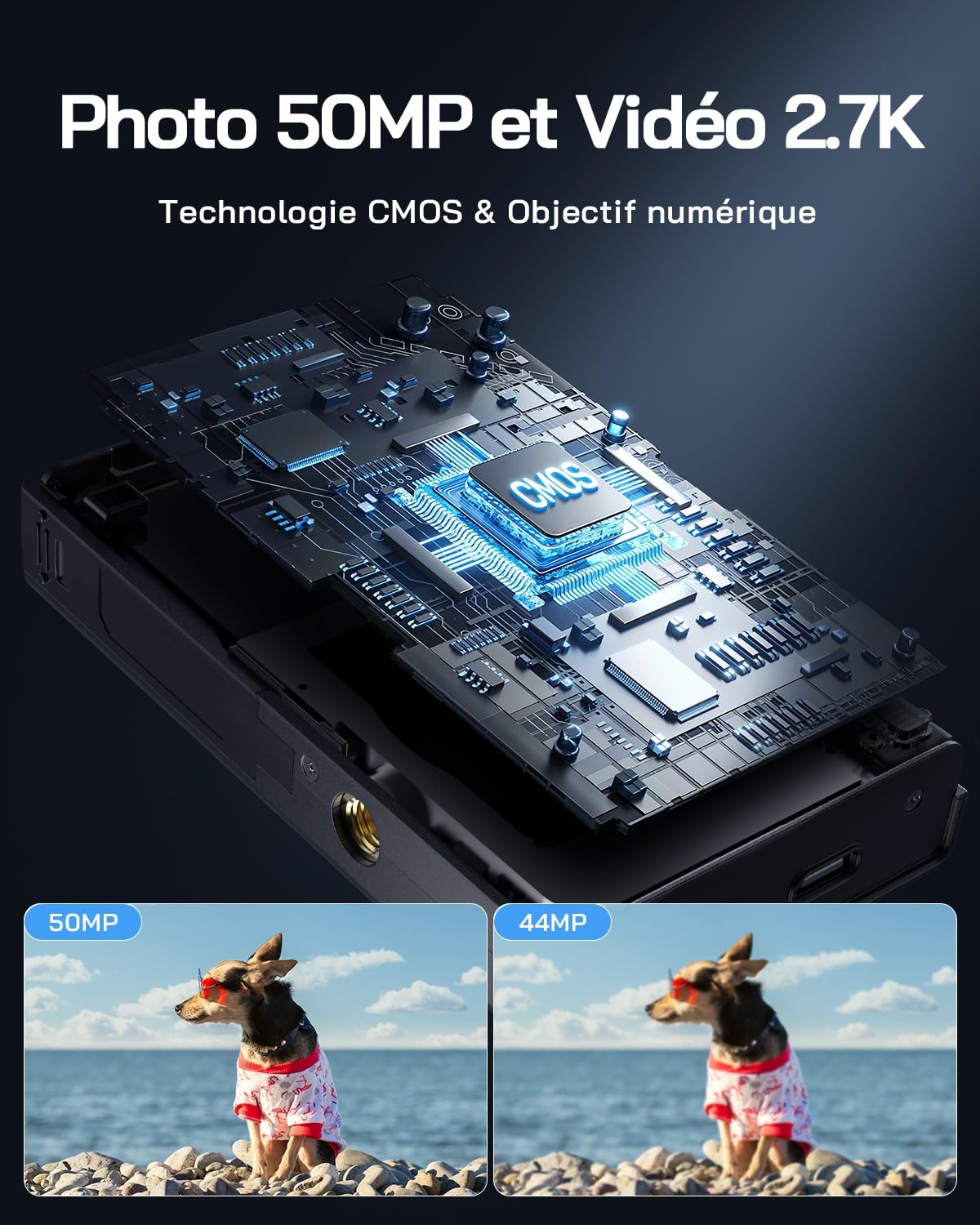 WOLFANG Appareil Photo numérique, caméra Enfant 2,7 K pour Photographie, vlogging compacte 50 MP, caméra vidéo Zoom numérique 16x, numérique Point de Mise au Point Automatique et