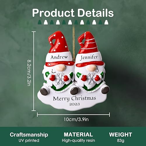 Miniatura 2 de Adornos de Navidad personalizados de gnomo, familia 2023 de 23456, gnomo de Navidad personalizados con nombre y texto, pintado a mano, decoraciones