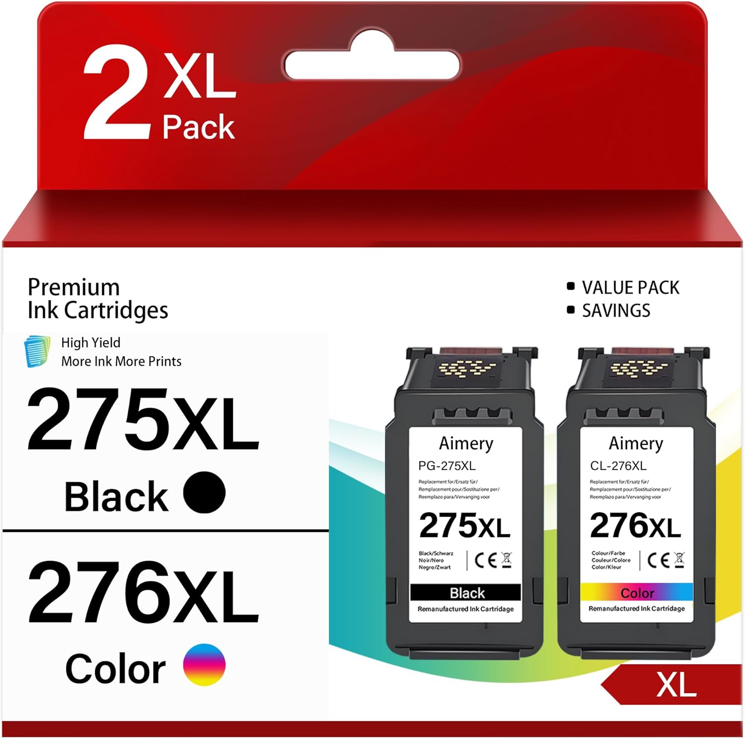 275XL 276XL Ink Cartridges Combo Pack Replacement for Canon Ink PG-275 CL-276 Compatible with Pixma TR4720 Series TR4722 TS3520 Series TS3522 TS3500 TS3700 TS3720 TS3722 Printer 2 Pack Black Tricolor