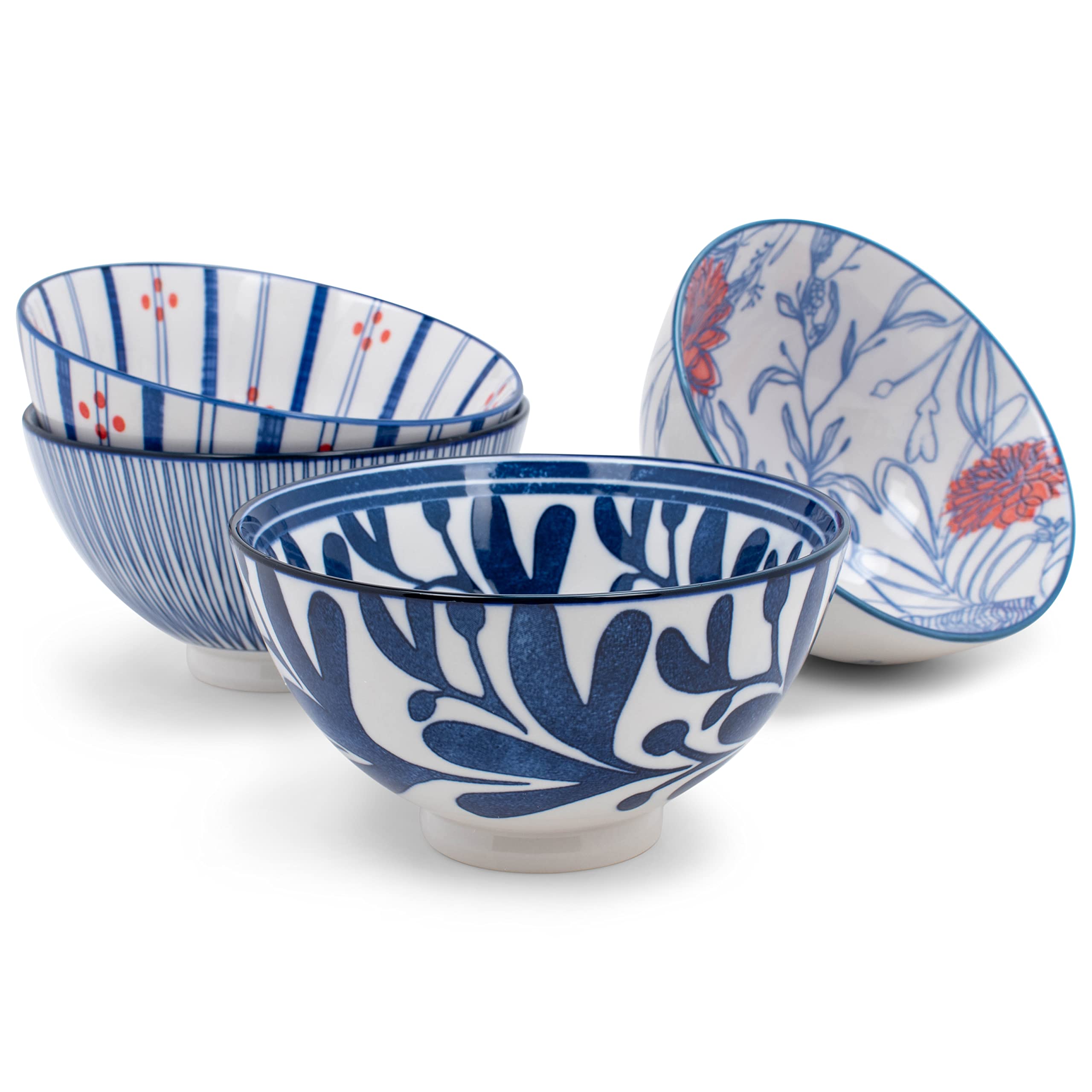 Nat & Jules Assorted Blue and White 18 ounce Ceramic Cereal Ramen Bowls Set of 4