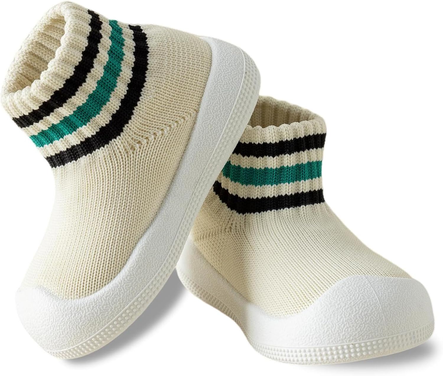 Baby Sock Shoes Toddler Walking Slippers with Soft Rubber Sole | Non-Slip Breathable Stripes Shoes for Infant Boys Girls Slip On Sneakers