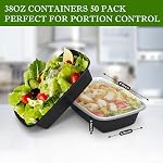 Meal Prep Containers Reusable 38oz - Food Containers with Lids 50 Pack, Disposable to Go Containers, Leakproof Food Prep Containers, Stackable, Takeout, BPA-Free, Microwave/Freezer Safe
