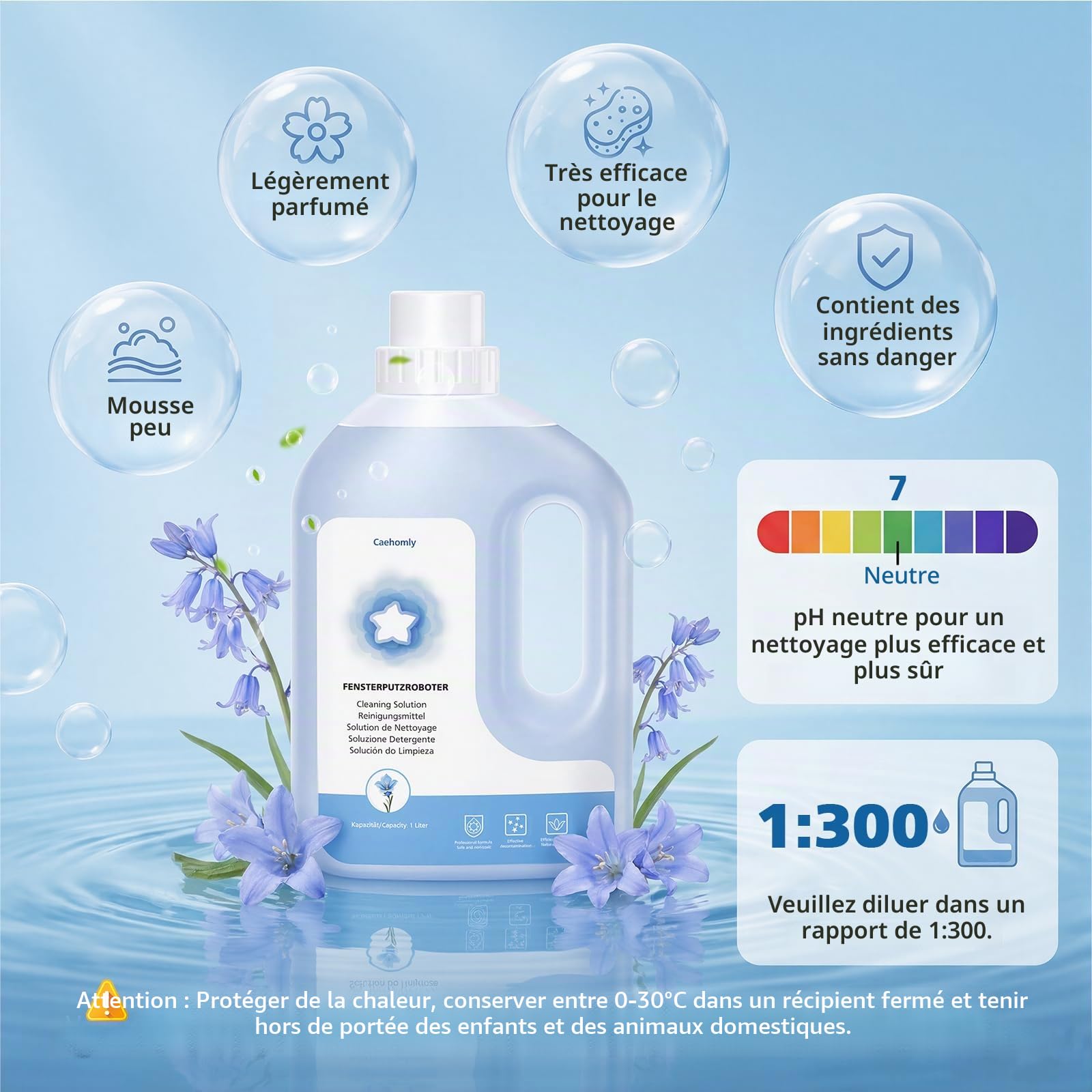 Solution de nettoyage pour robot nettoyeur de vitres ECOVACS Winbot W1 PRO, W2, W2 OMNI, W2 PRO, W2 PRO OMNI, WINBOT MINI, W2S, W2S OMNI (1 l)