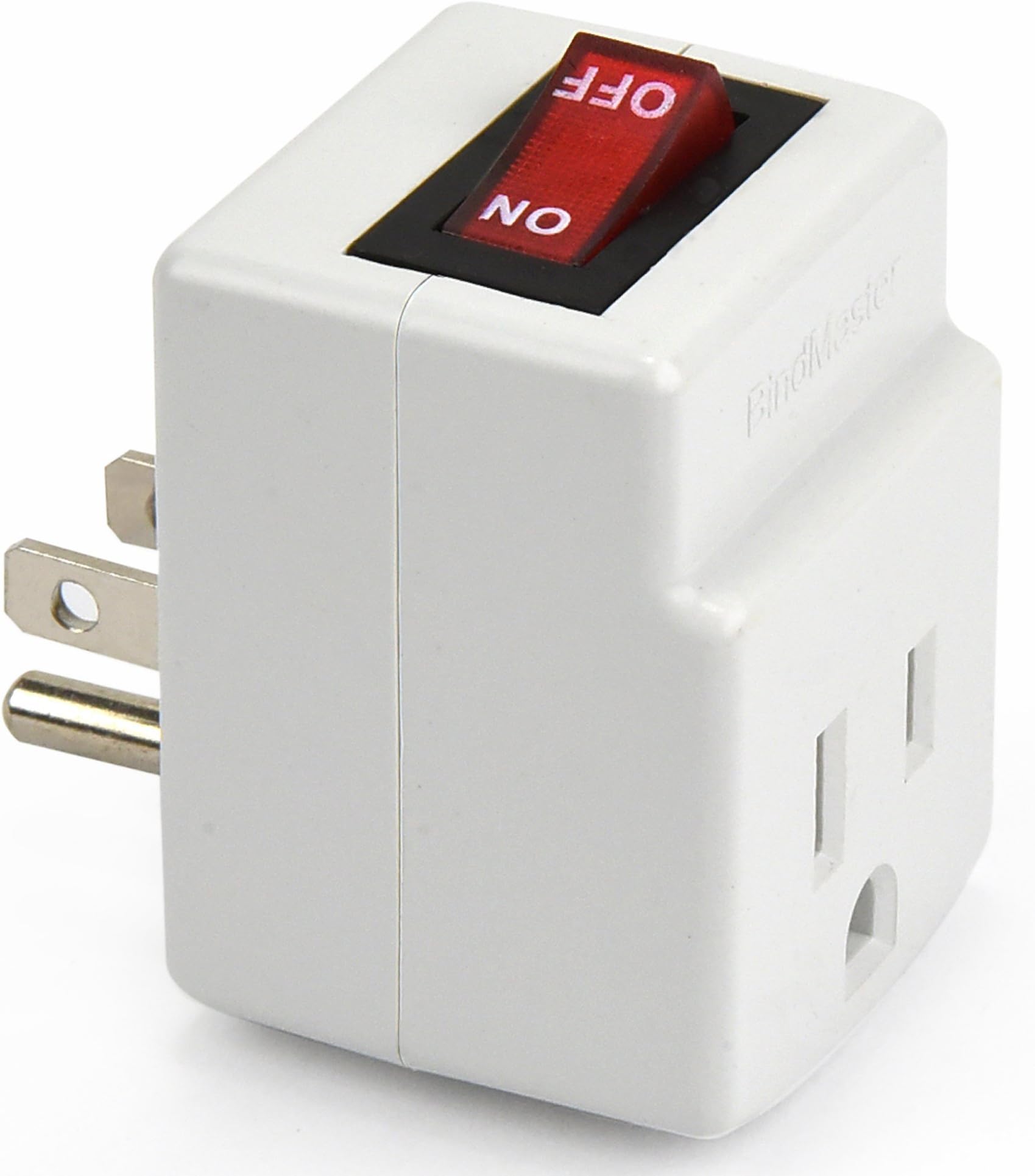 BindMaster 3 Prong Grounded Single Port Power Adapter with Red Indicator On/Off Switch, 1 Pack