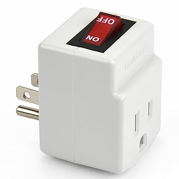 3 Prong Grounded Single Port Power Adapter with Red Indicator On/Off Switch, 1 Pack