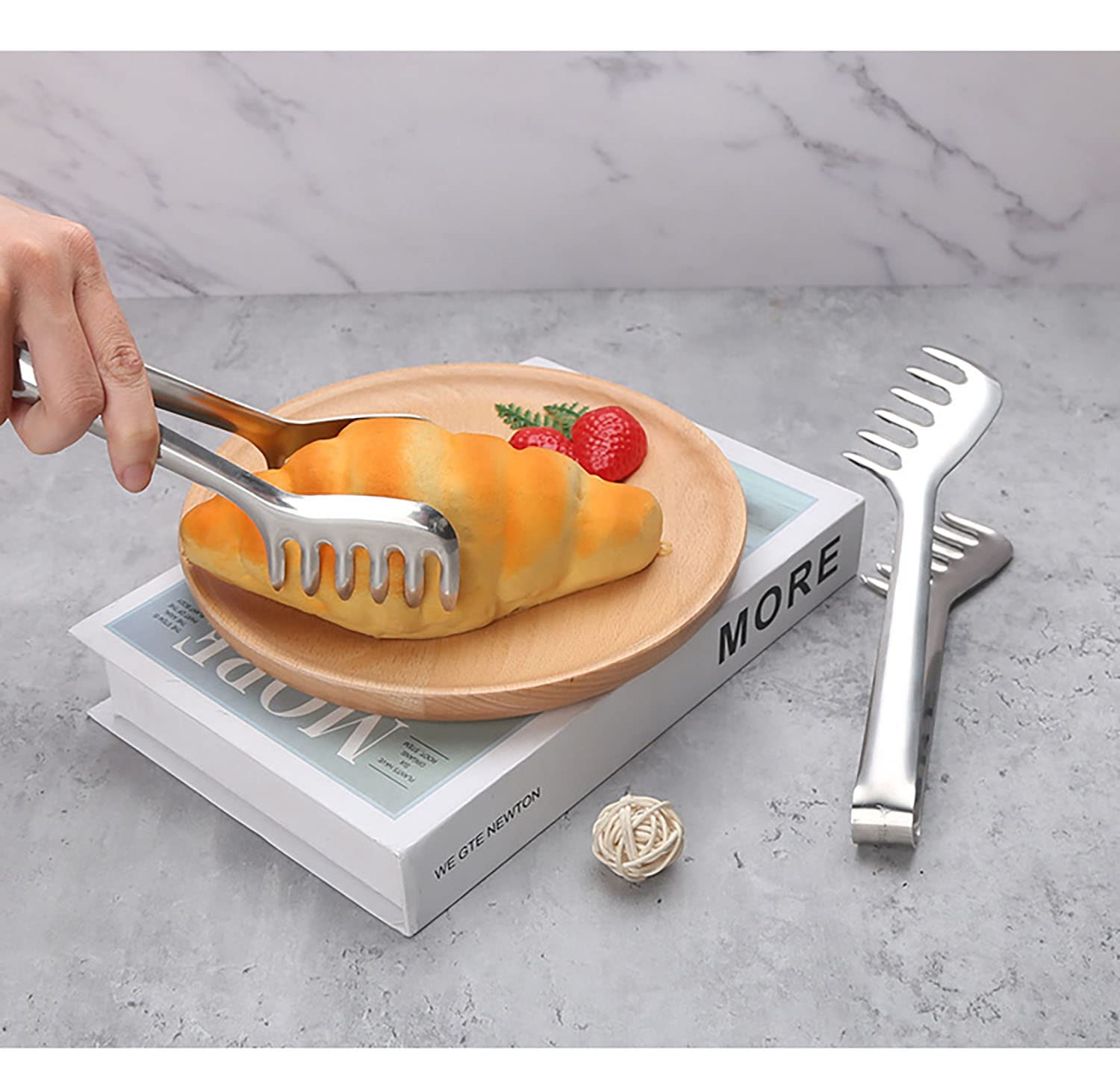 Paquete de 3 pinzas para pasta de acero inoxidable para servir utensilios de pasta, pinzas de pollo para ensalada