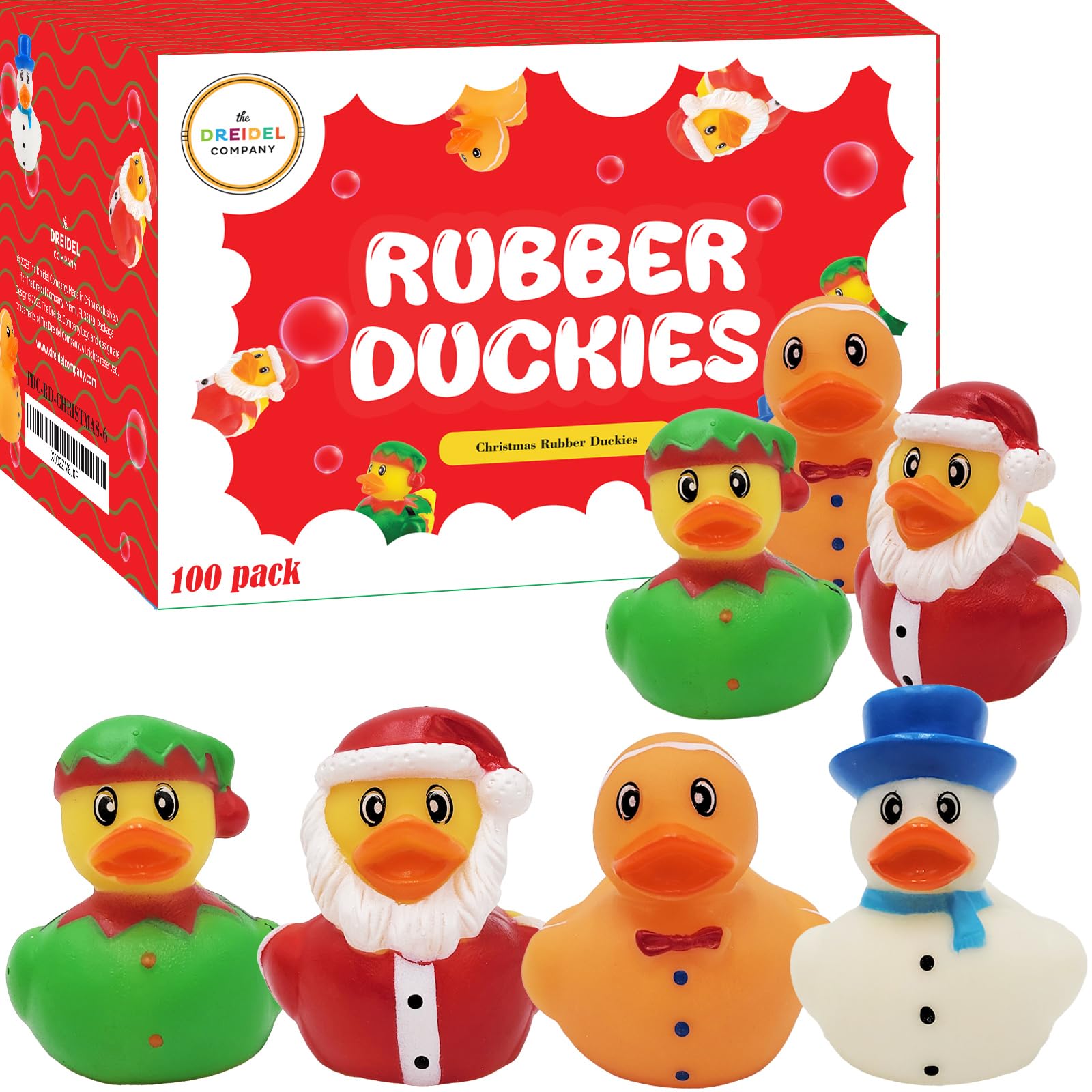 100 Christmas Holiday Rubber Duck Toy Duckies for Kids, Bath Birthday Gifts Baby Showers Summer Beach and Pool Activity, 2" (100-Pack)