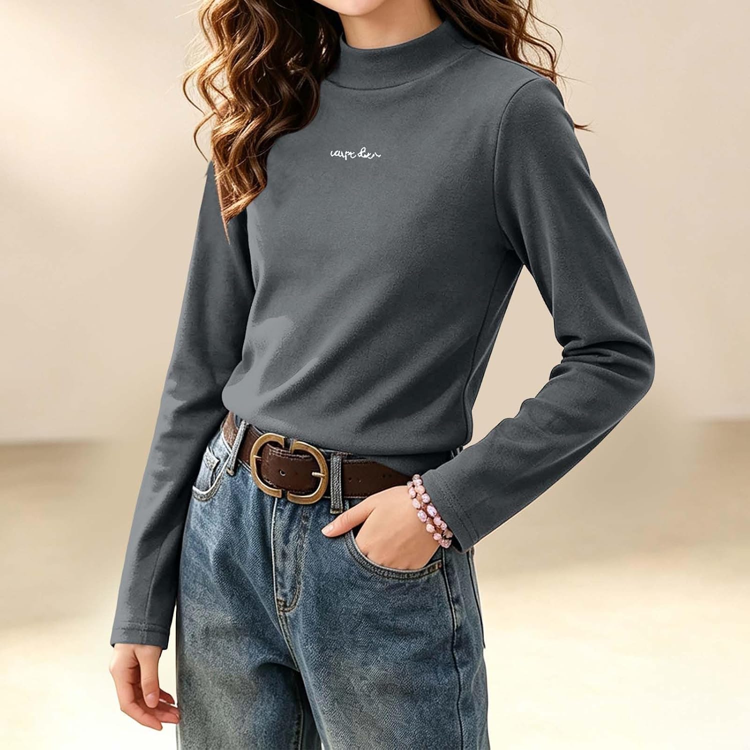 Girls Mock Neck Long Sleeve Relaxed Fit Casual Shirts 3-15Y