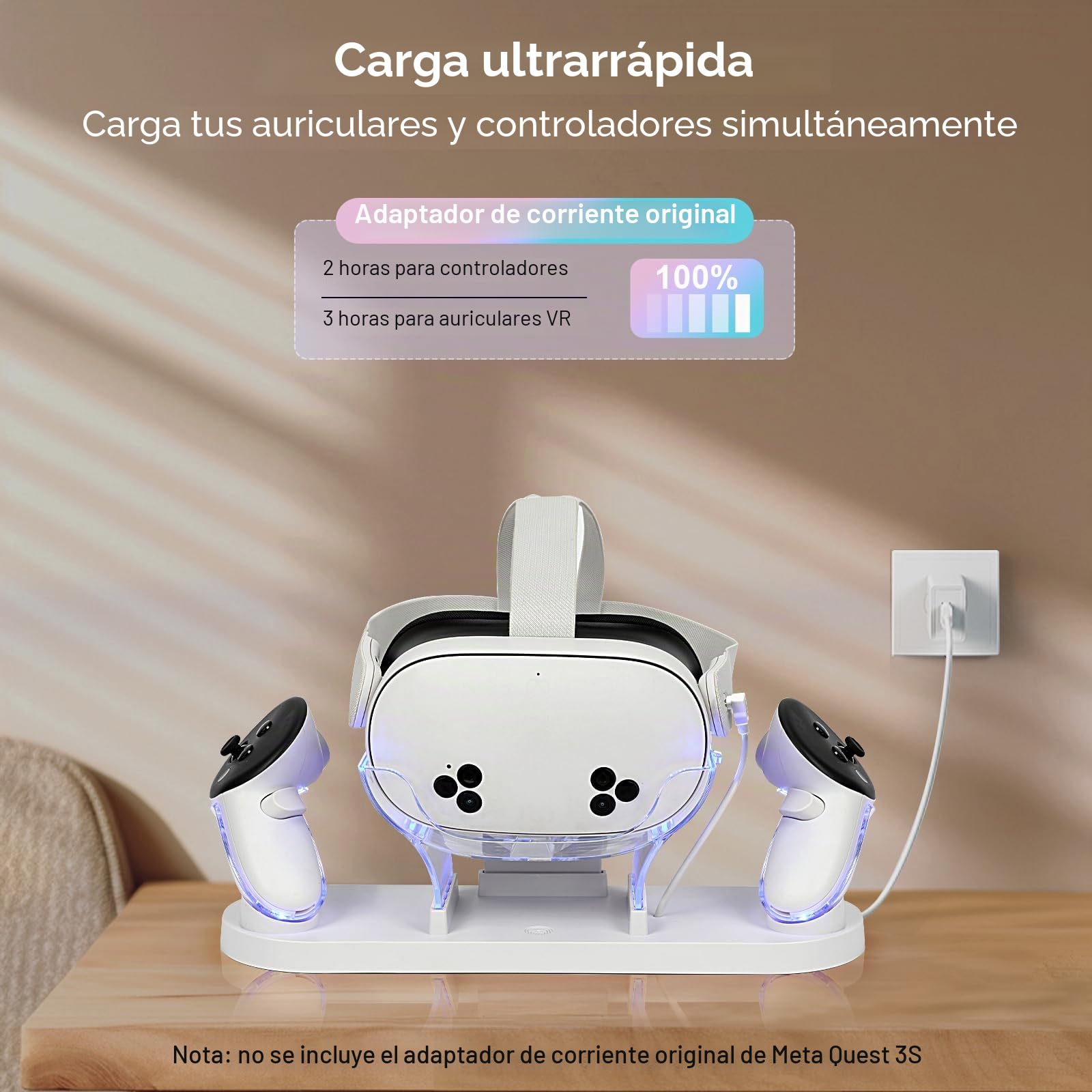 Base de Carga para MetaQuest 3S/Quest 3, Base de Carga rápida con indicador LED, estación de Carga con Carga rápida USB-C para Consola VR y Controlador táctil (Blanco)