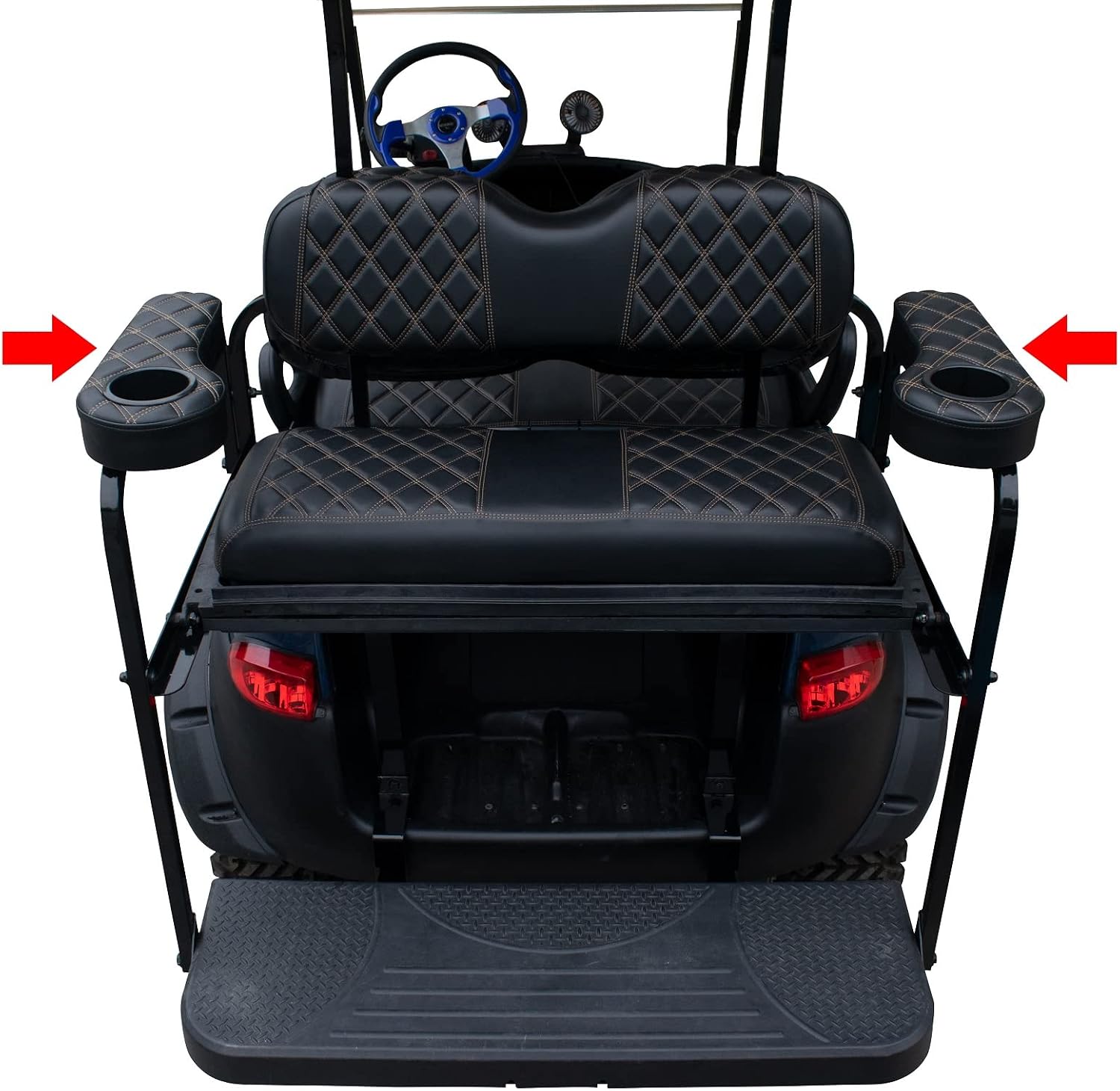 NOKINS Golf Cart Diamond Flip Armrest with Cup Holder, No Drilling Required, Golf Cart Folding Hinged Armrest, Inward Mount, for Club Car EzGo Yamaha Back Seat Kit