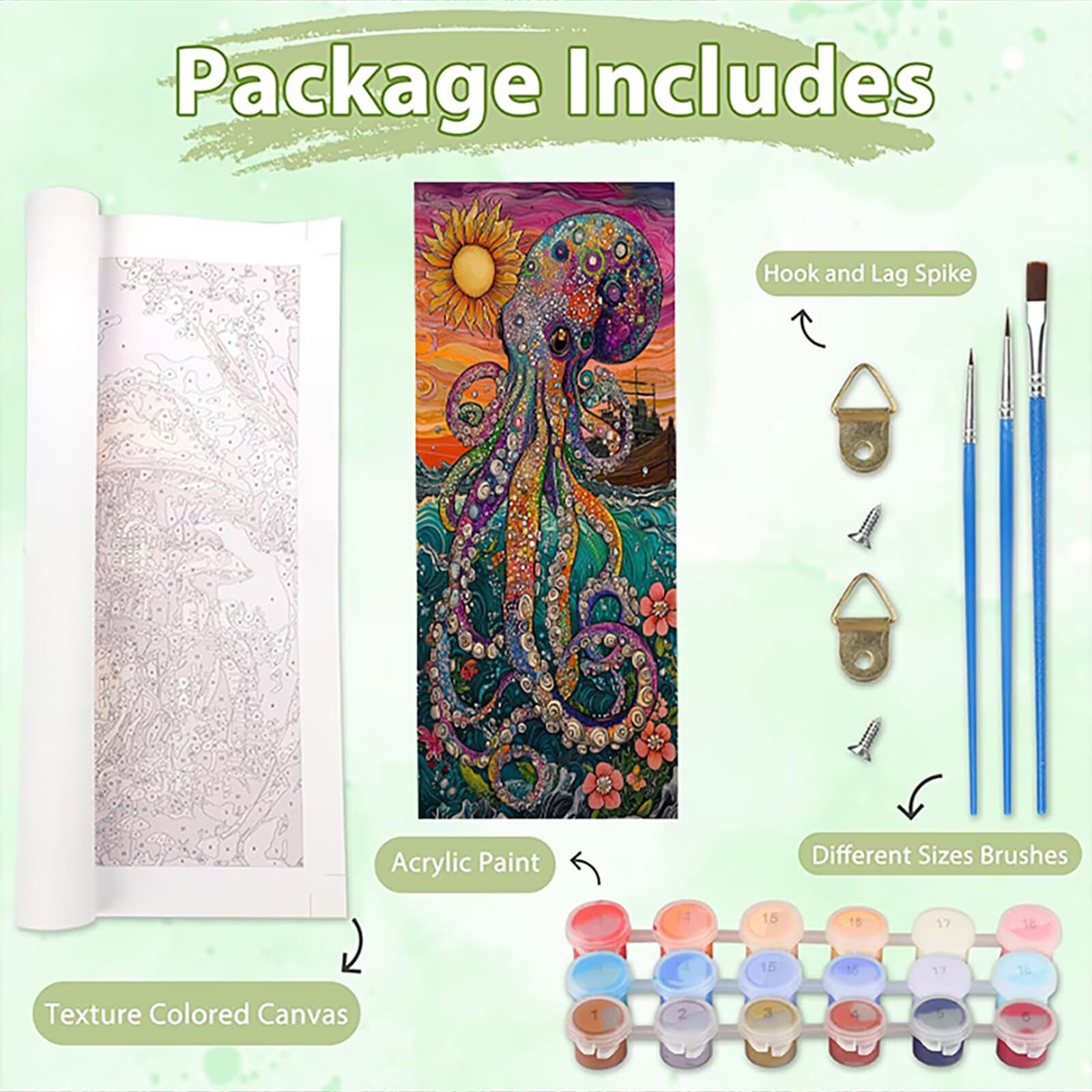 Malen Nach Zahlen 50x150cm Leinwand Tier Malen Nach Zahlen Erwachsene mit Ohne Rahmen, DIY Kreativ Set für Erwachsene mit Pinseln und Acrylfarbe, Zimmer Deko Oktopus Landschaft Geschenk, P0M-659