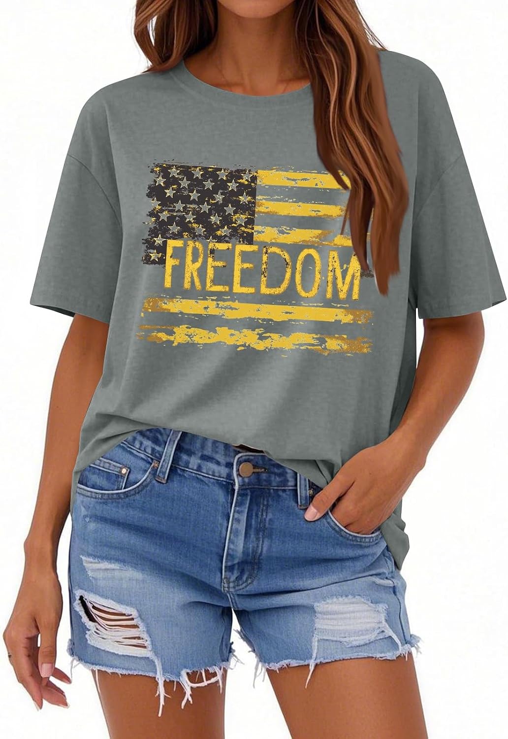 Patriotic Shirts for Women USA Flag Shirt 4Th of July Tshirt Graphic Tees Casual Short Sleeve Tee Tops