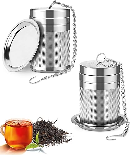 Paquete de 2 infusores de té, coladores de té para té suelto, malla extrafina de acero inoxidable, hojas sueltas con gancho de cadena extendido,
