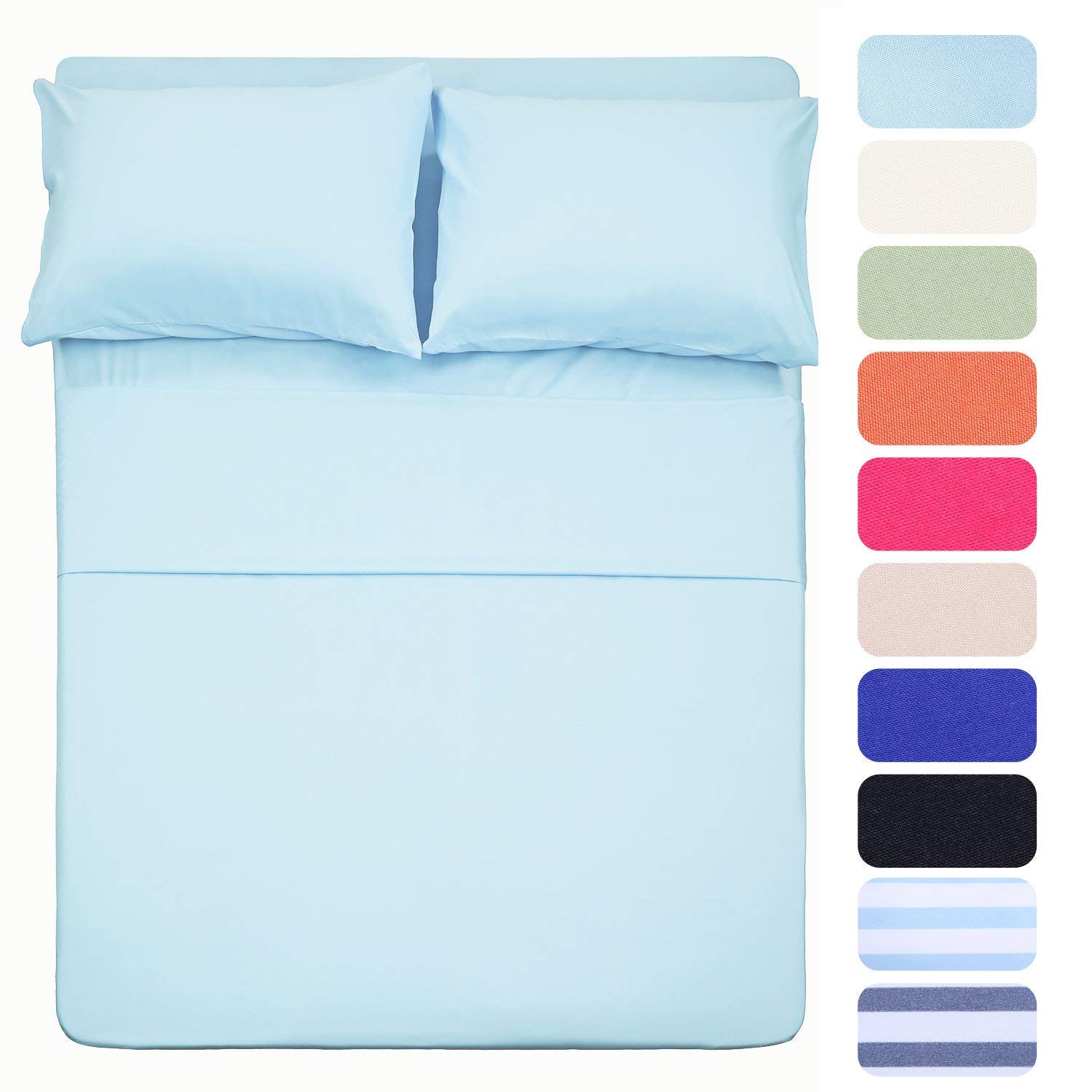 Bedding Set Wrinkle Free Hypoallergenic Bed Sheet Set Hotel Quality Extra Soft Bedding Set 15 Deep Pockets, Pillow Case and Sheet Set - 4 Piece(Double, Sky Blue)