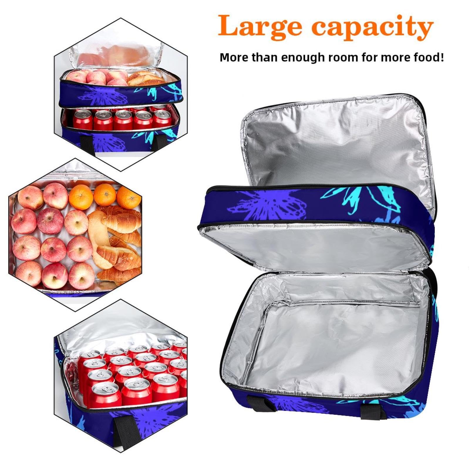 Grand sac à déjeuner isotherme pour homme et femme, double couche, étanche, étanche, réutilisable, sac fourre-tout pour le travail, l'école, le pique-nique, la plage, le camping, les voyages, motif