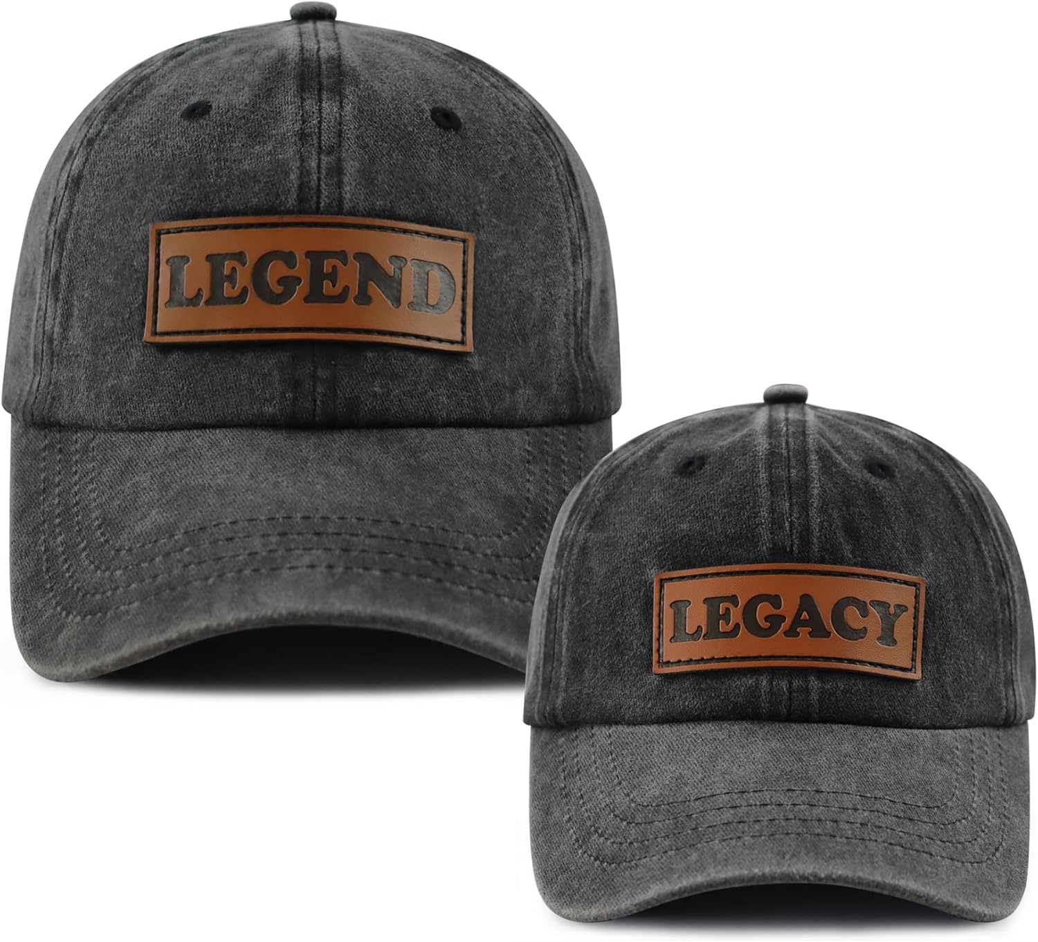 2PCS Legend and Legacy Baseball Cap for Dad Son, Adjustable Cotton Leather Patch Parent-Child Hat…