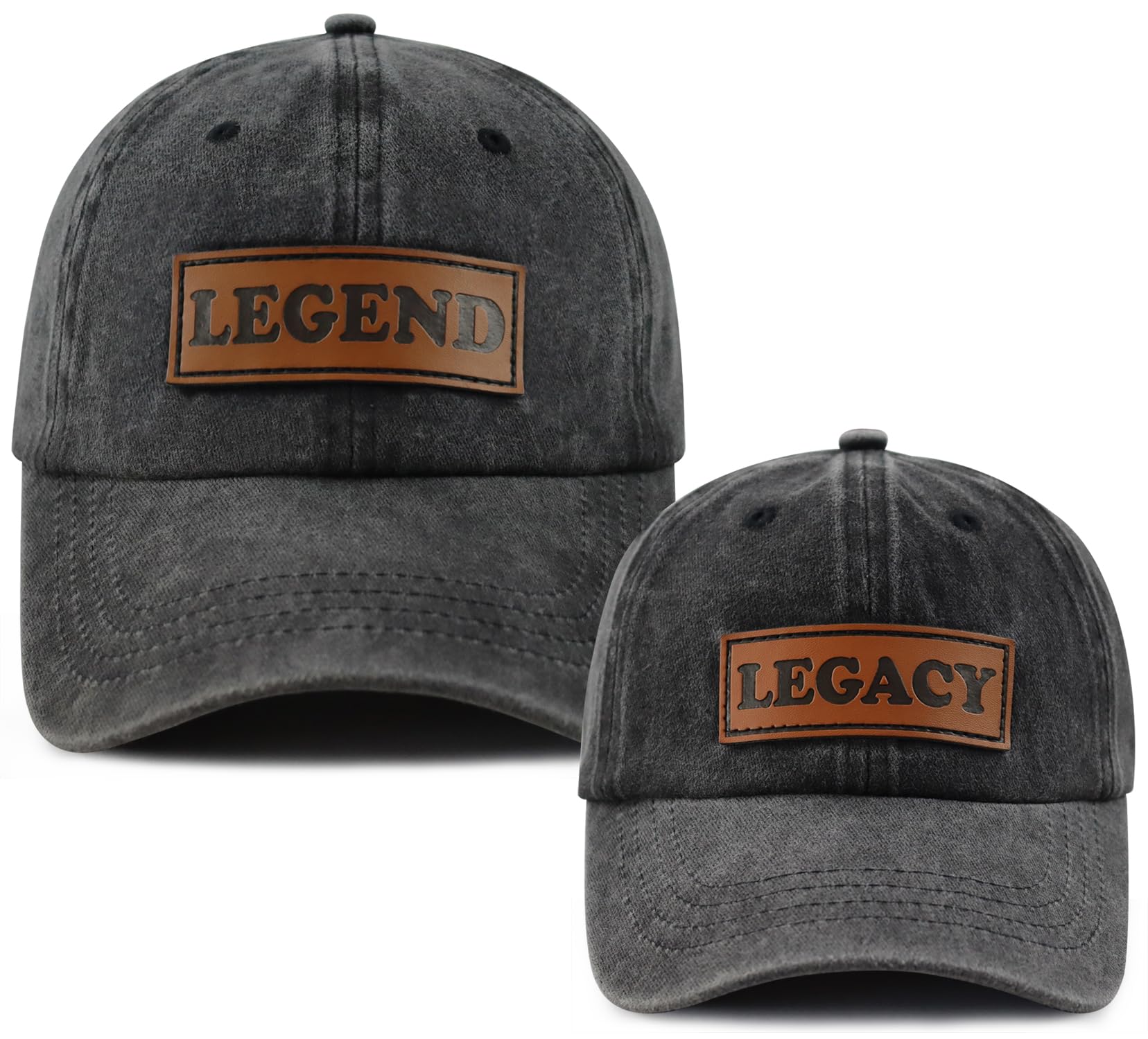 2PCS Legend and Legacy Baseball Cap for Dad Son, Adjustable Cotton Leather Patch Parent-Child Hat…